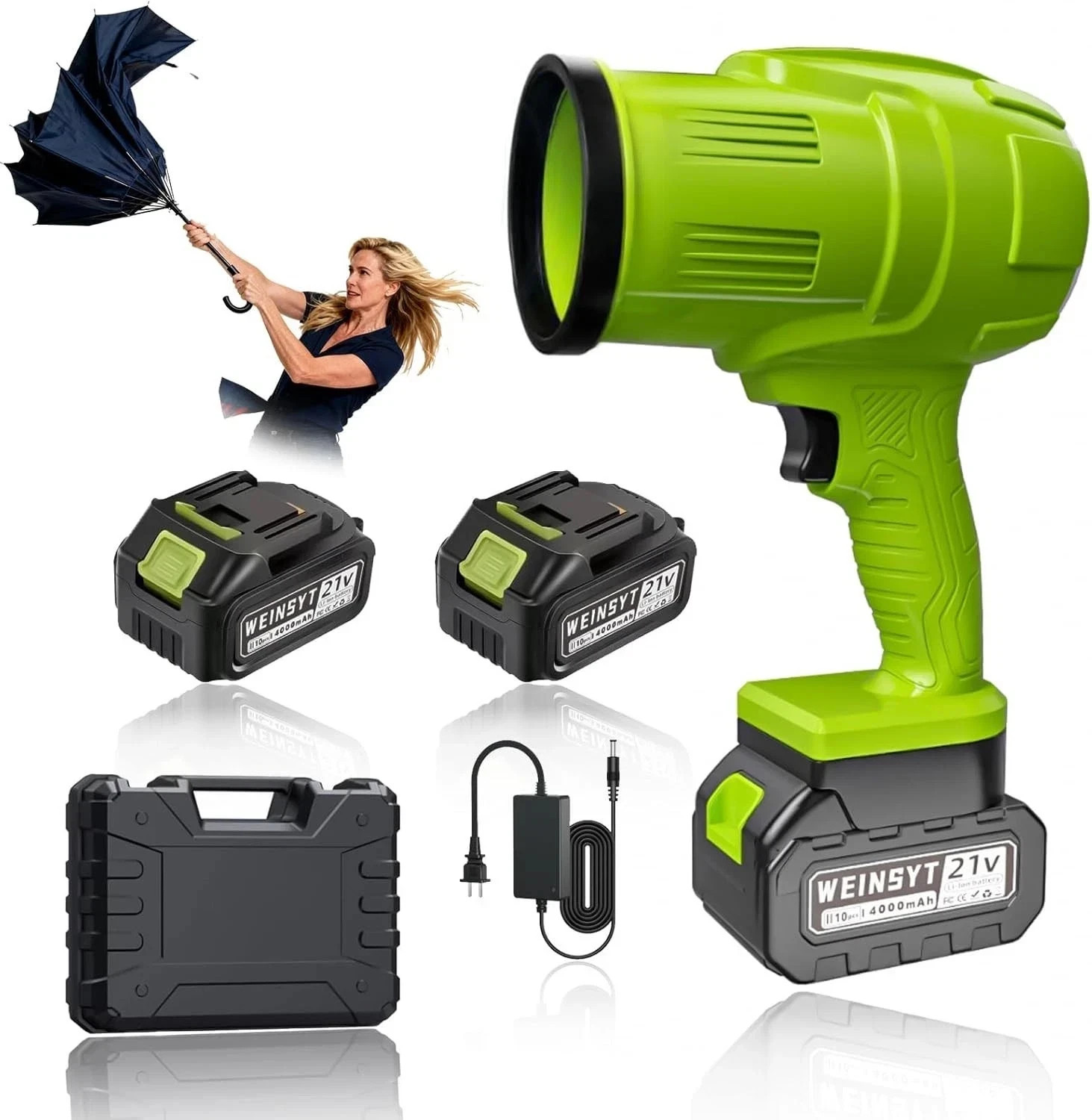 Seese Cordless Handheld Violent Fan/Leaf Blower + 2 Batteries/Charger/Case