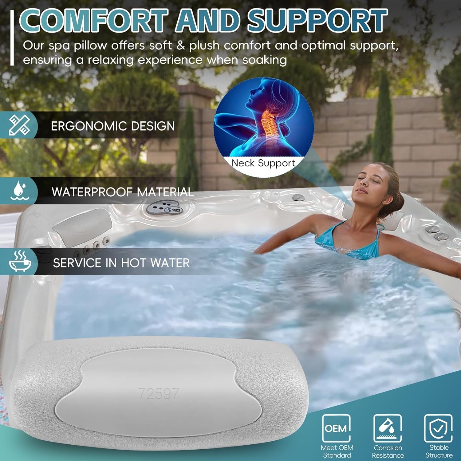 72597 Hot Tub Head Rest Pillow for Highlife Series Spas Aria (AR) Grandee (G)