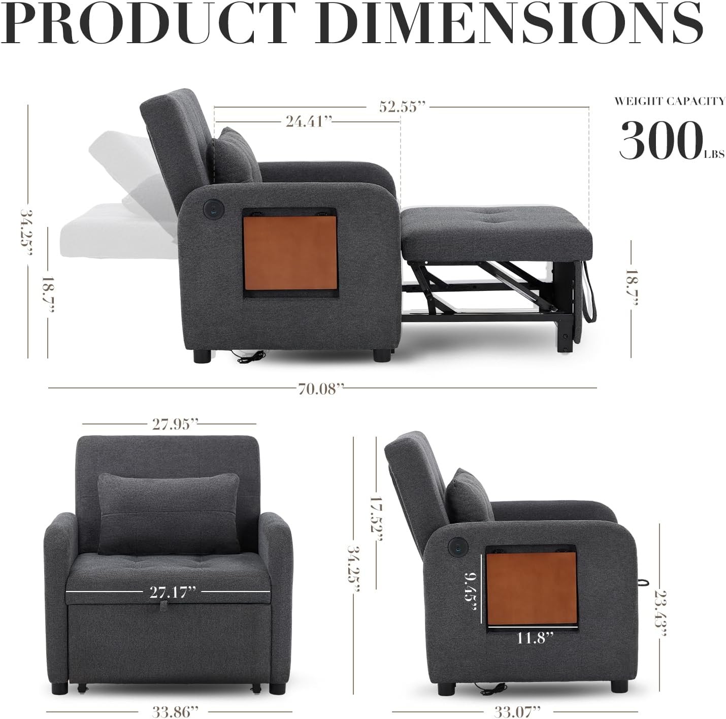 Convertible Sleeper Chair-Fabric Futon Sofa Bed Single Sleeper Sofa Small Couch