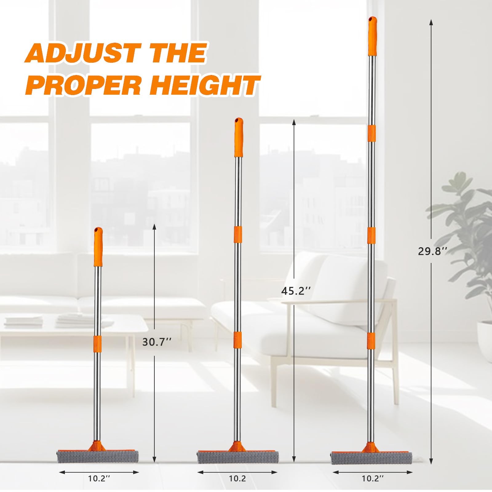 2-in-1 Adjustable Window Squeegee with Extendable Stainless Steel Pole