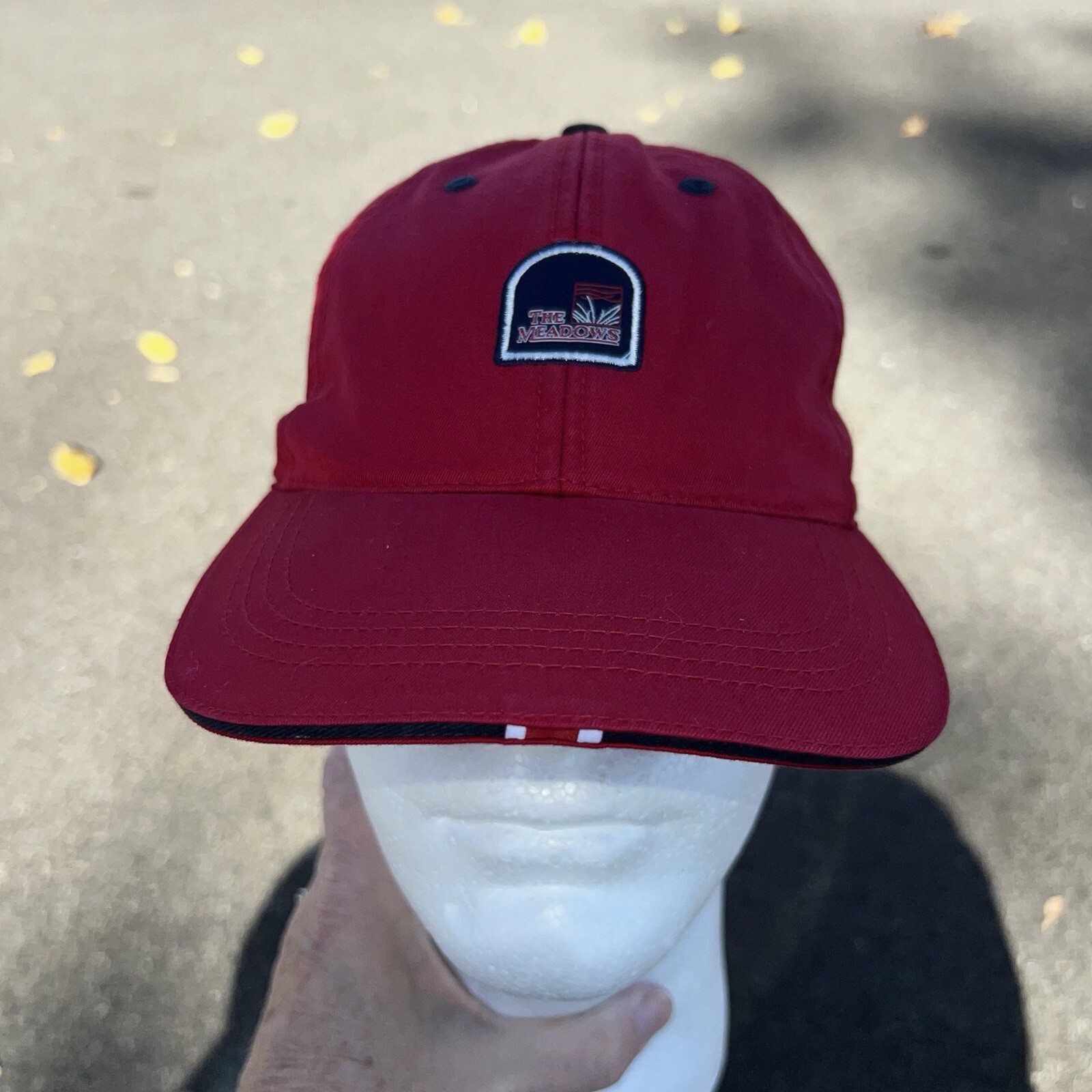 The Meadows Black Navy Red Patch on Red Hat Cap Hook Loop Ahead Pima Classic Cut