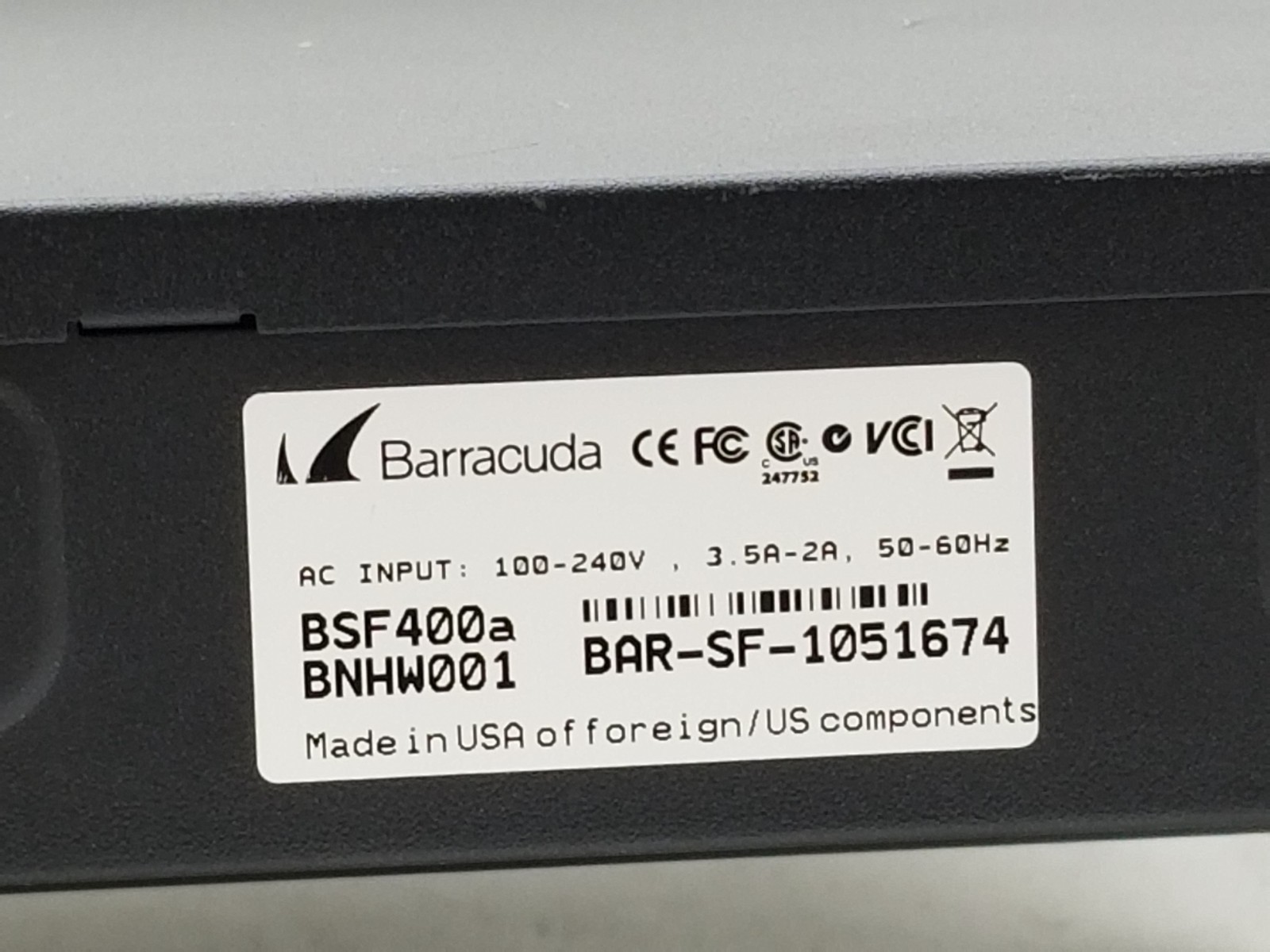 Barracuda BSF400a Email Security Gateway 400 BNHW001 NO HDD