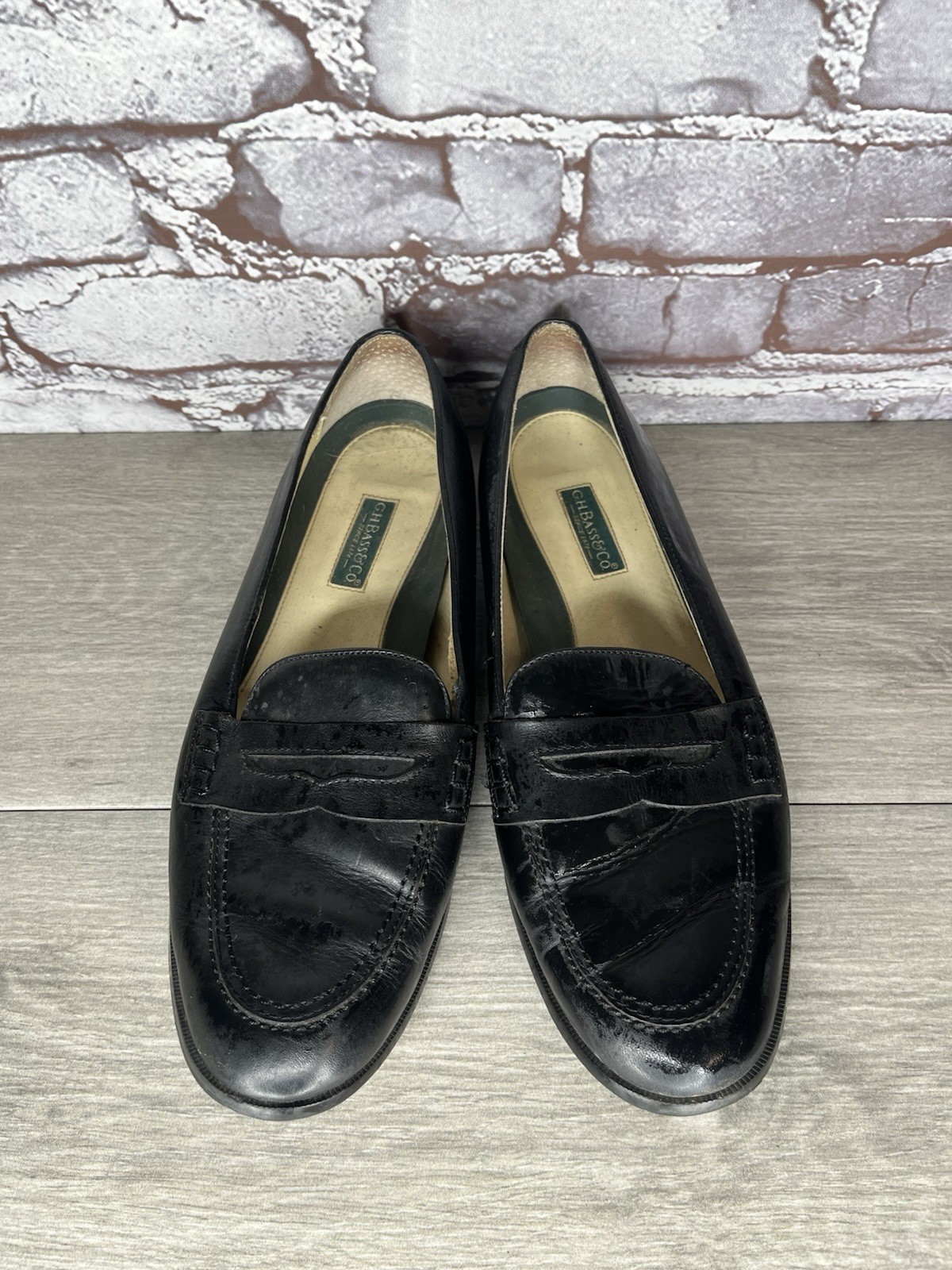 G. H. Bass Black Leather Dress Penny Loafers Flats Shoes Women Sz 10W US/41EU
