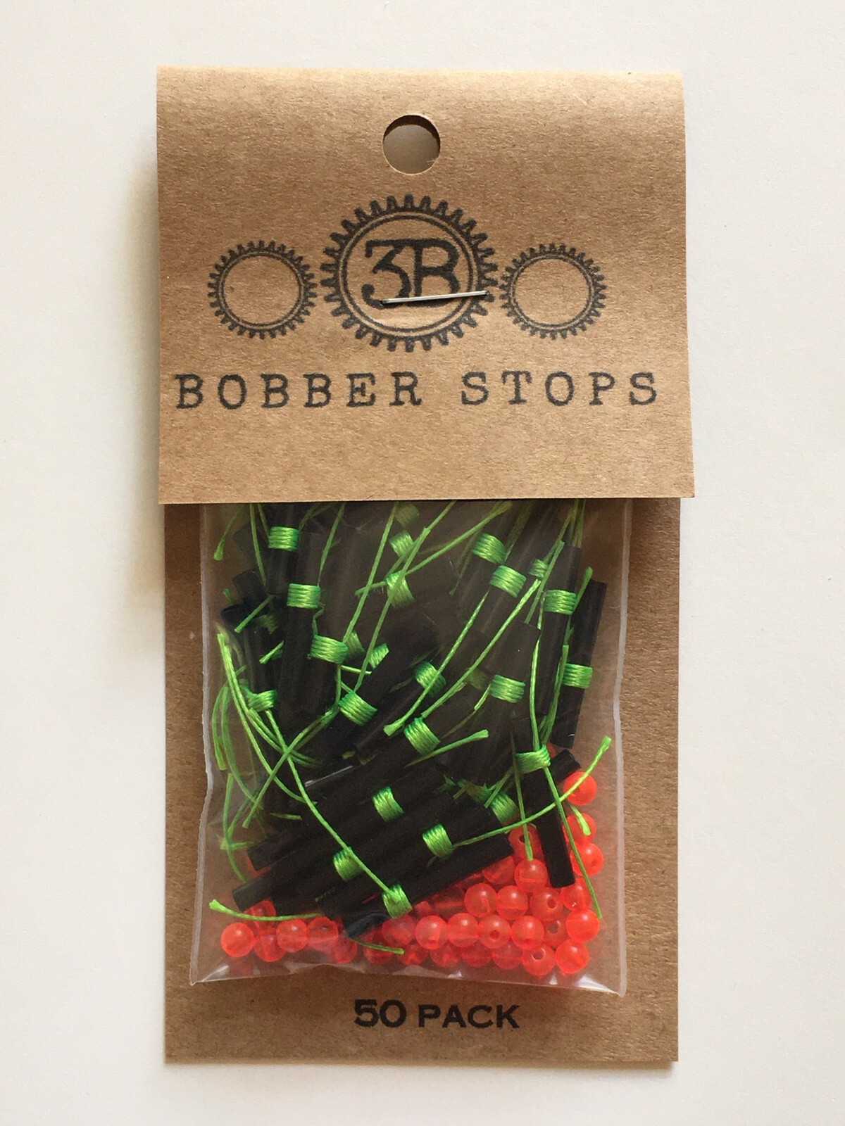 Bobber Stops 50 Pack String Slip-Knot Green with Red Beads Hand-tied in USA