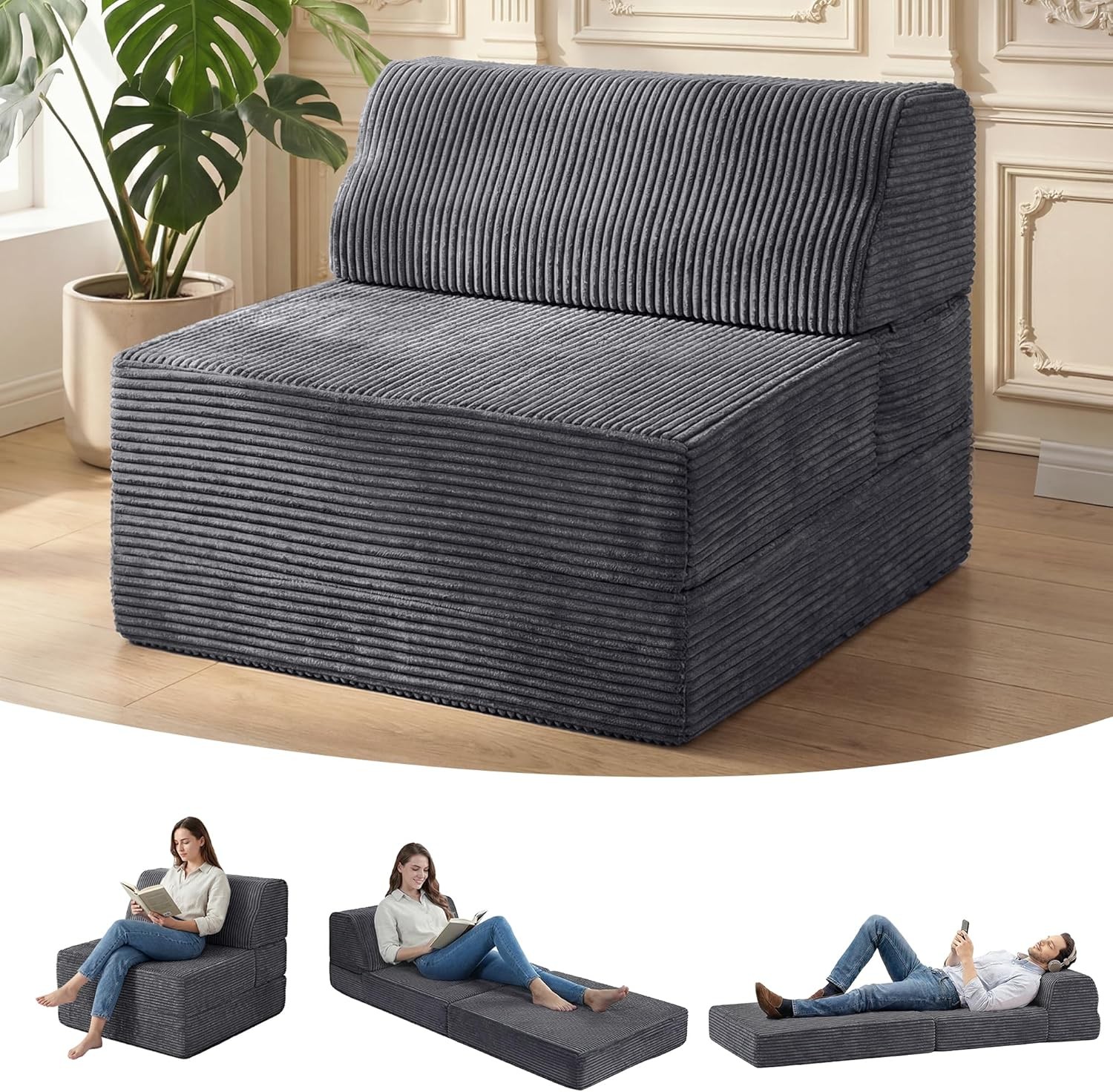 Folding Sofa Bed W/ Pillow Memory Foam Fold Out Chair Bed Convertible Sleeper