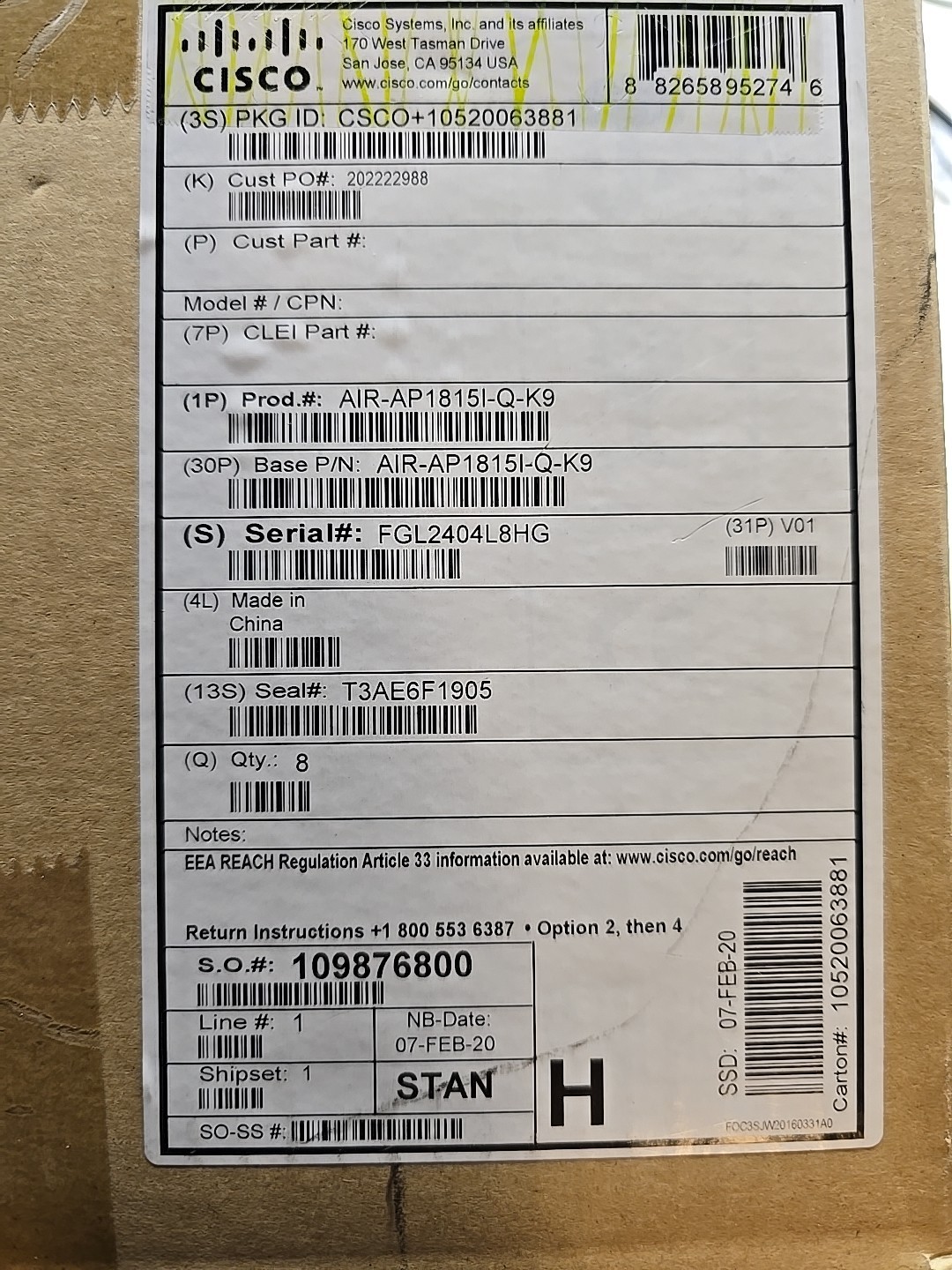 New lot of 8 Cisco AIR-AP1815I-Q-K9