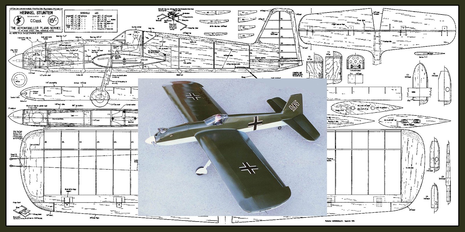 Model Airplane Plans (UC): Heinkel Semi-Scale 54" Stunt for .29-.49 Engines