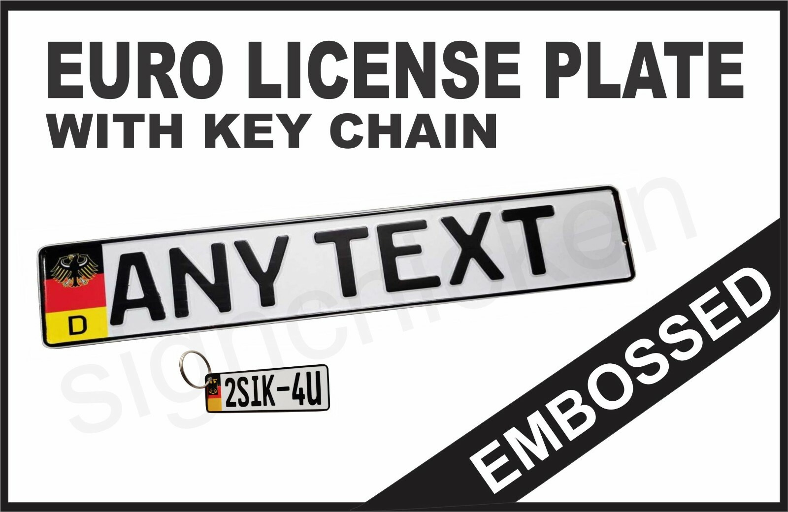 GERMAN  Euro License Plate - Custom Text. with Random KEY CHAIN / bmw, mercedes