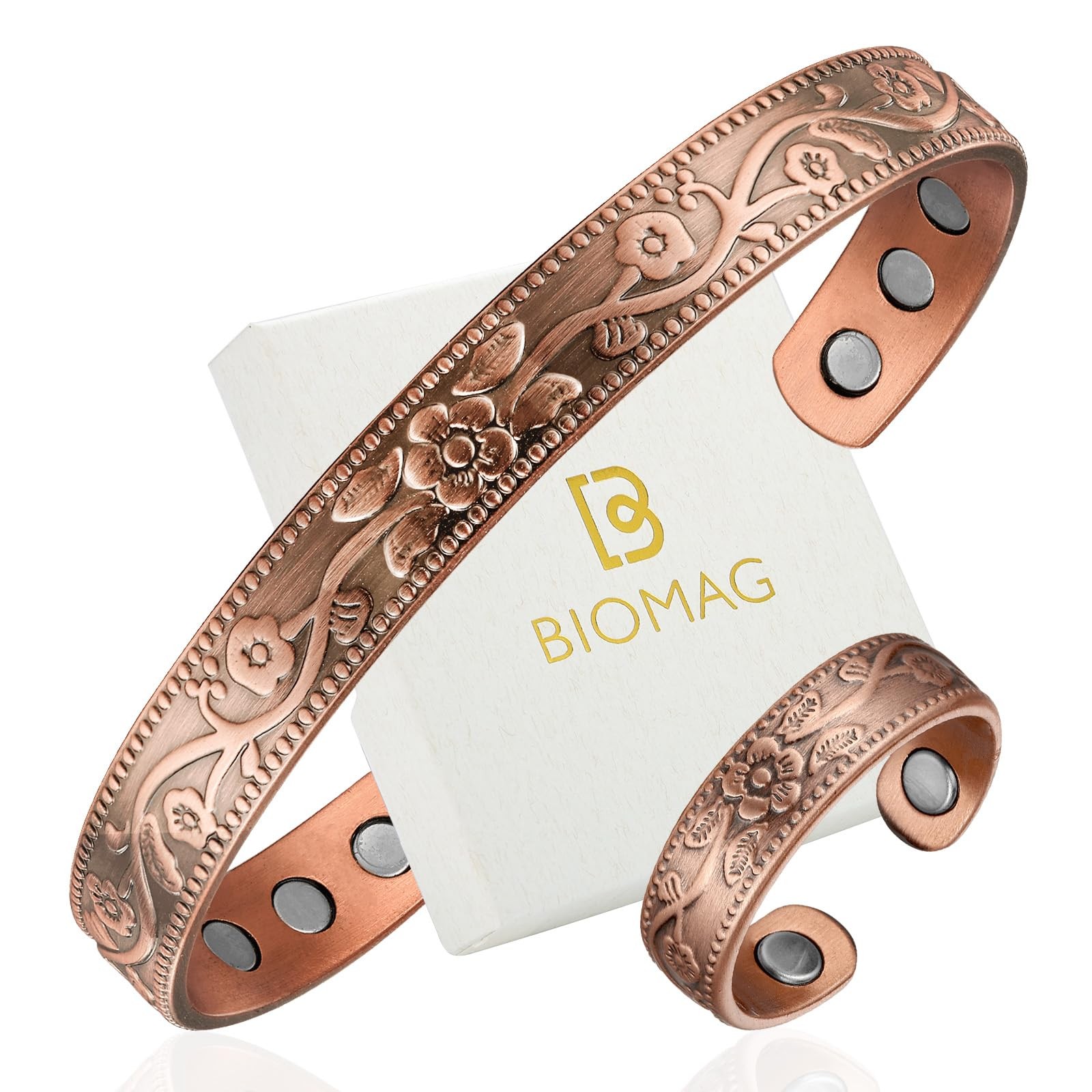 Copper Bracelet & Ring for Women, 99.99% Pure Copper Magnetic Bracelet Lympha...