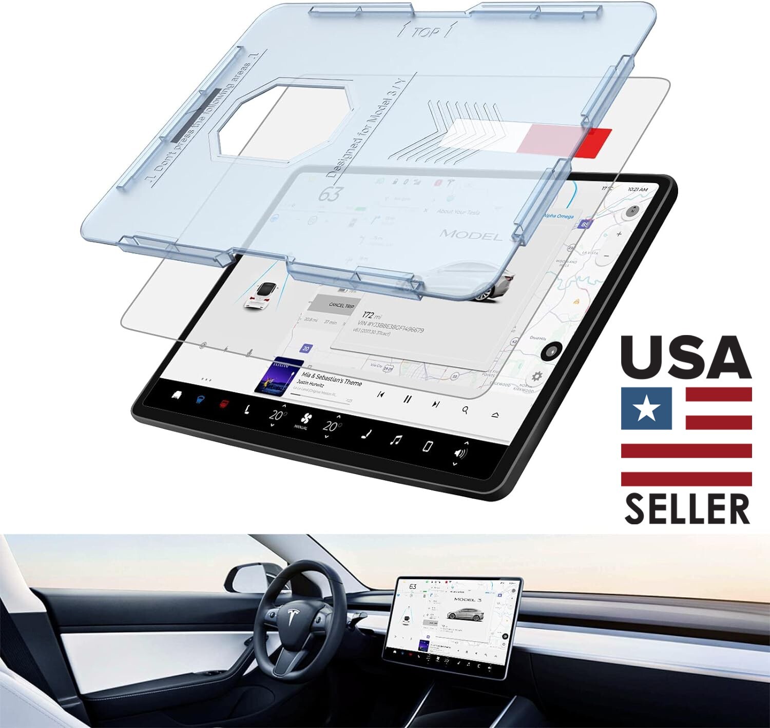 Gravity Screen Protector - Anti-Glare, 9H Tempered Glass for Tesla Model 3 / Y