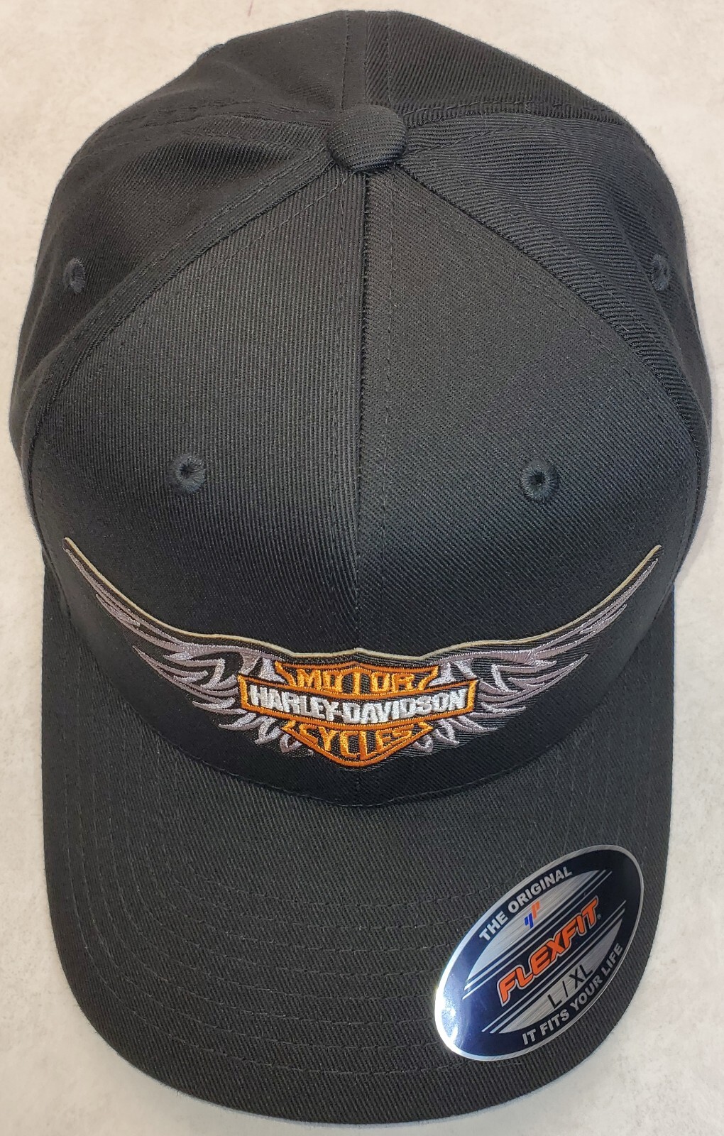 HD Wing Patch on Flexfit 6277 Combed Cotton Hat L/XL 7 1/4" - 7 5/8" Black