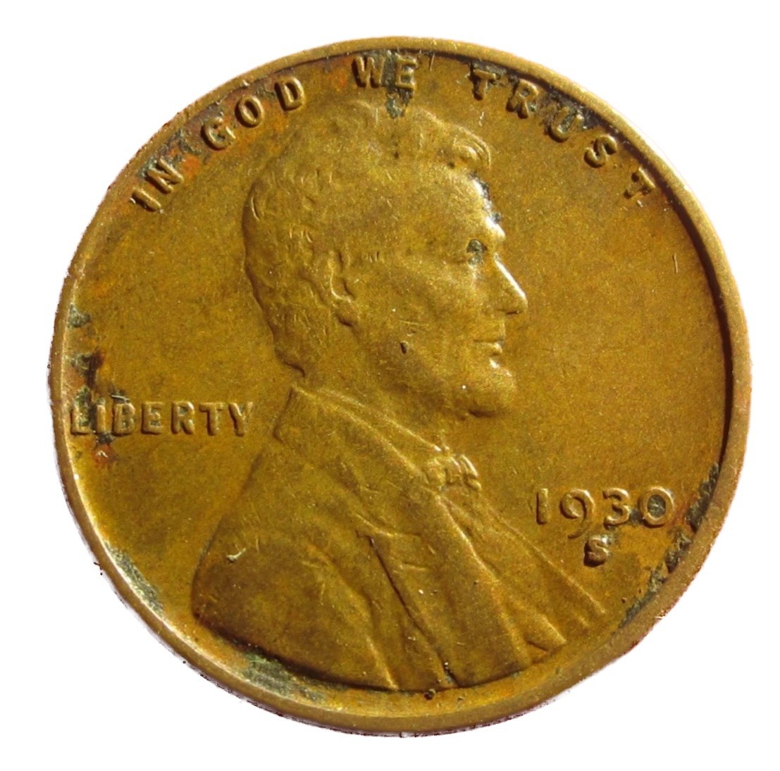 1930 S Lincoln Cent Good - Very Good  (G-VG) Circulated Condition Copper Penny