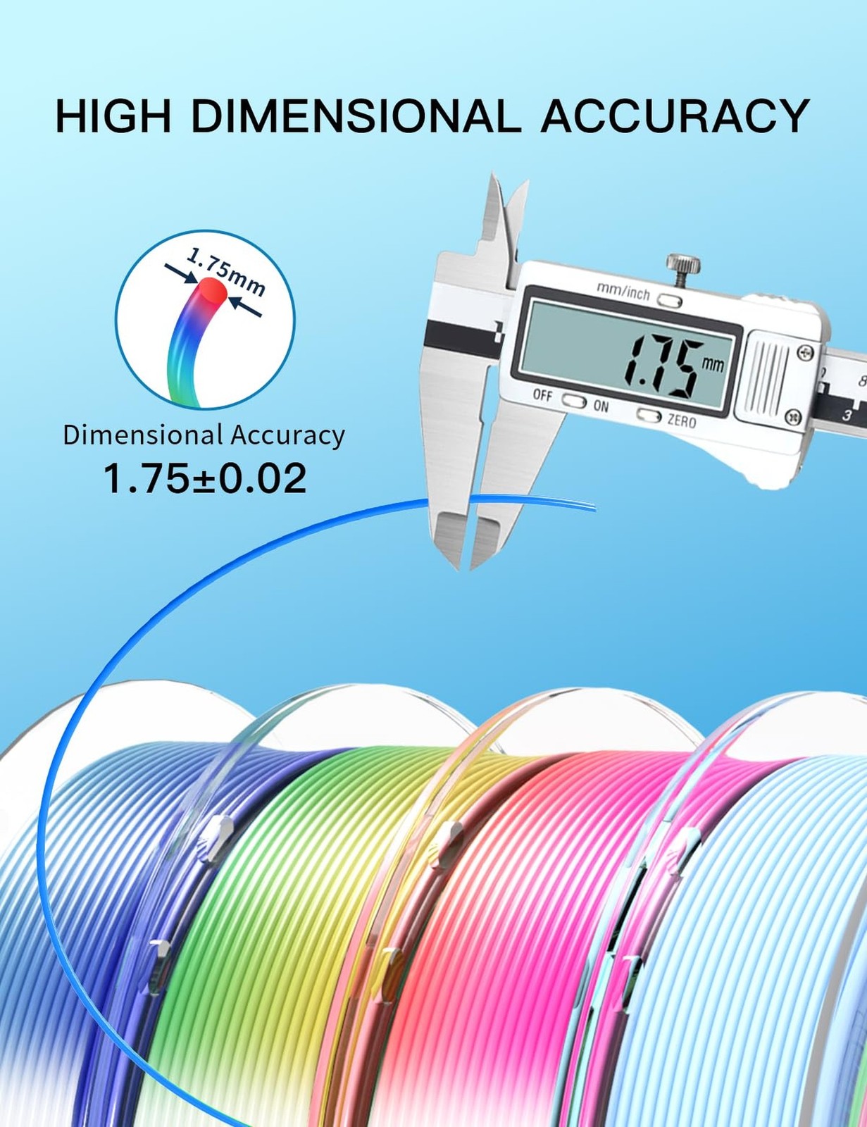 PINBALL Silk & Matte Rainbow PLA 3D Printer Filament 1.75mm, Shiny Multi-Colo...