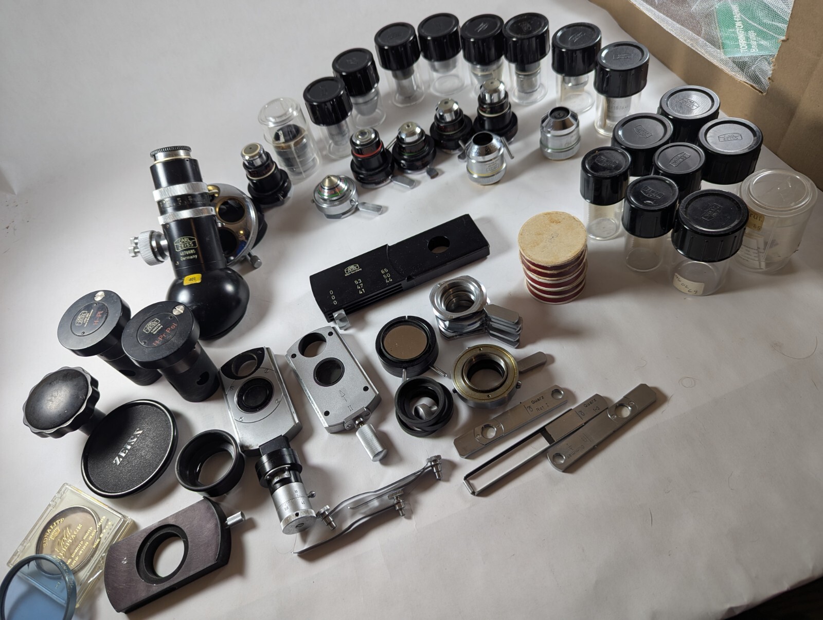 CARL ZEISS LOT OF 17 Microscope Lenses W Eyepiece And Accessories Science Bundle
