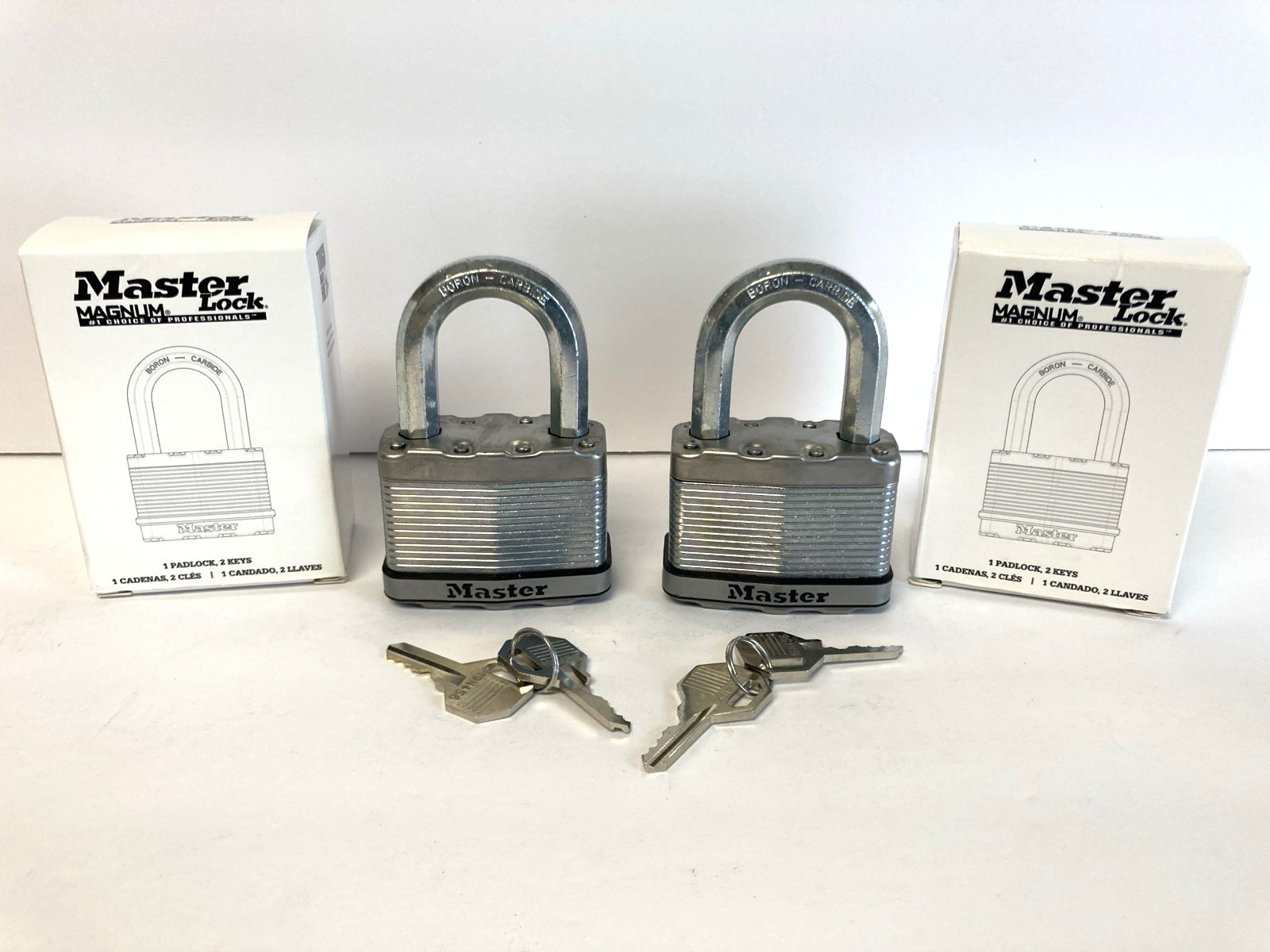 2 New Master Locks M15KALF Boron Carbide w/4 Keys Keyed Alike