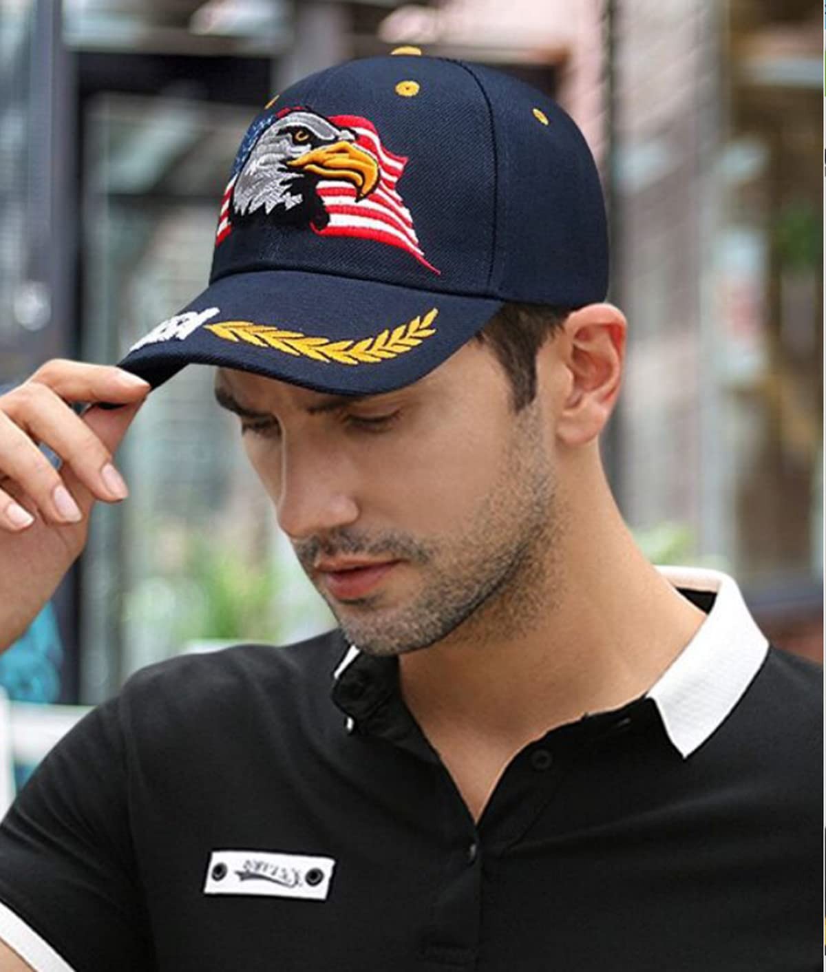 IZUS USA-Flag Eagles-Hat American Baseball-Cap Embroidered One Size, Navy