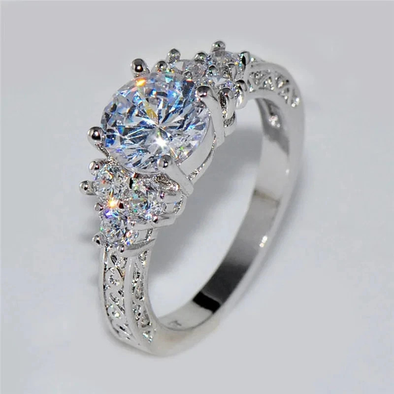 Silver Color Engagement Ring for Women Fashion White Zircon Stones Ring