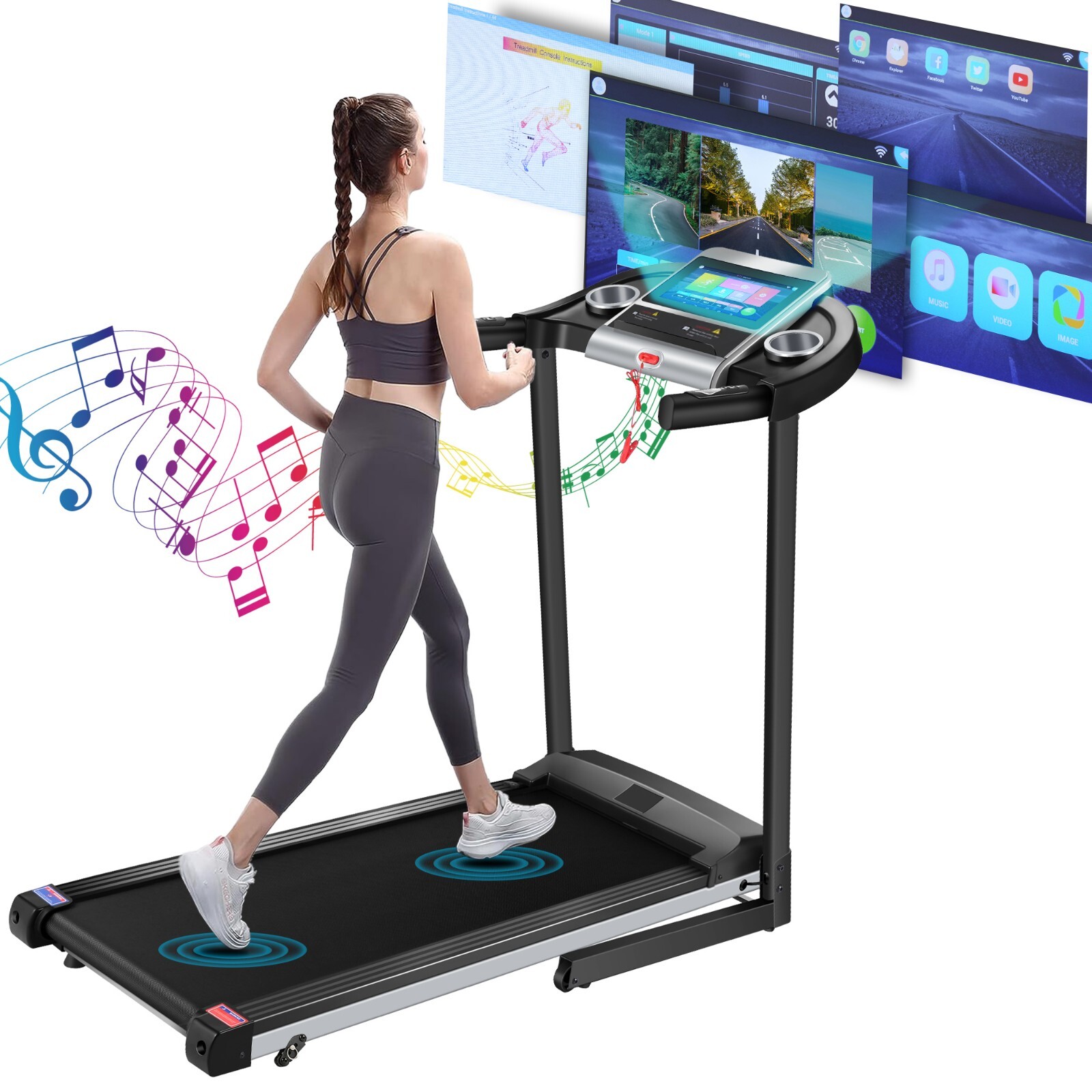 Folding 3.25HP Treadmills for Home Gym Treadmill with Large 10"HD TV Touchscree