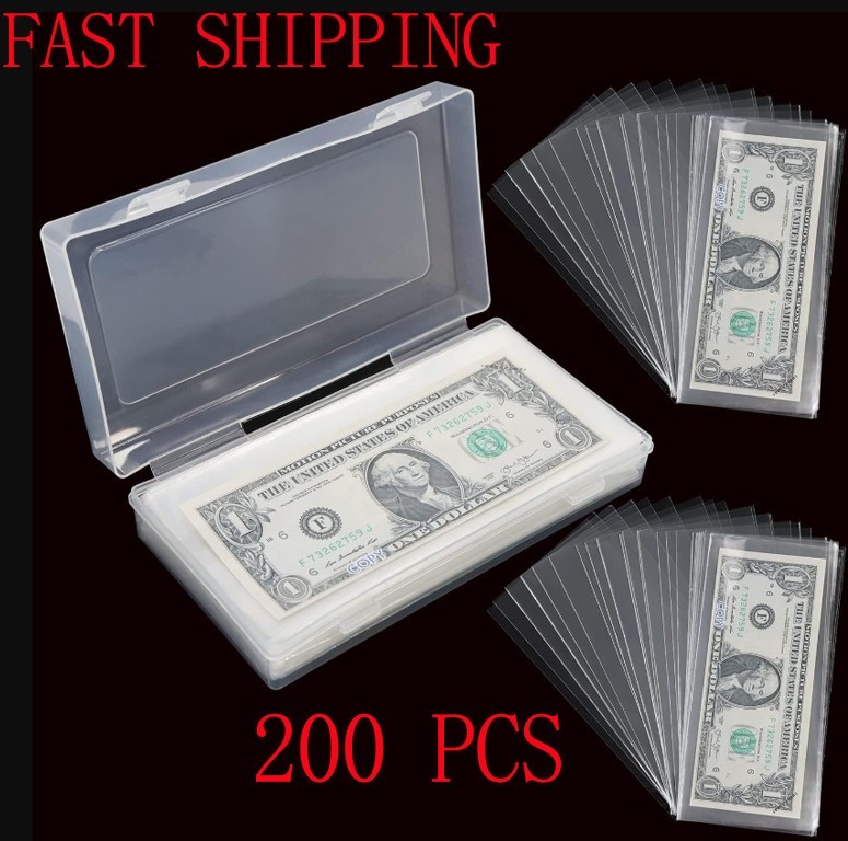 200 PCS Currency Sleeves Bill Holder Plastic Paper Money Holders Collector Grade