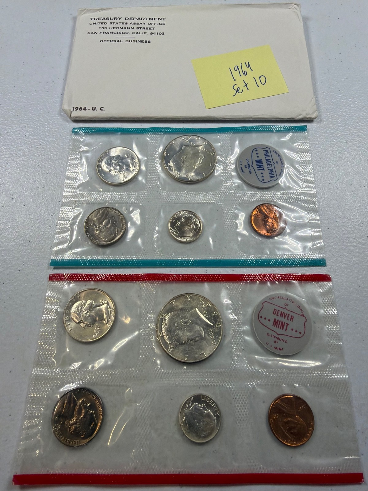 (1) 1964  US MINT SILVER P & D Set,  in all OGP,  w/ 90%  SILVER COINS,   SET 10