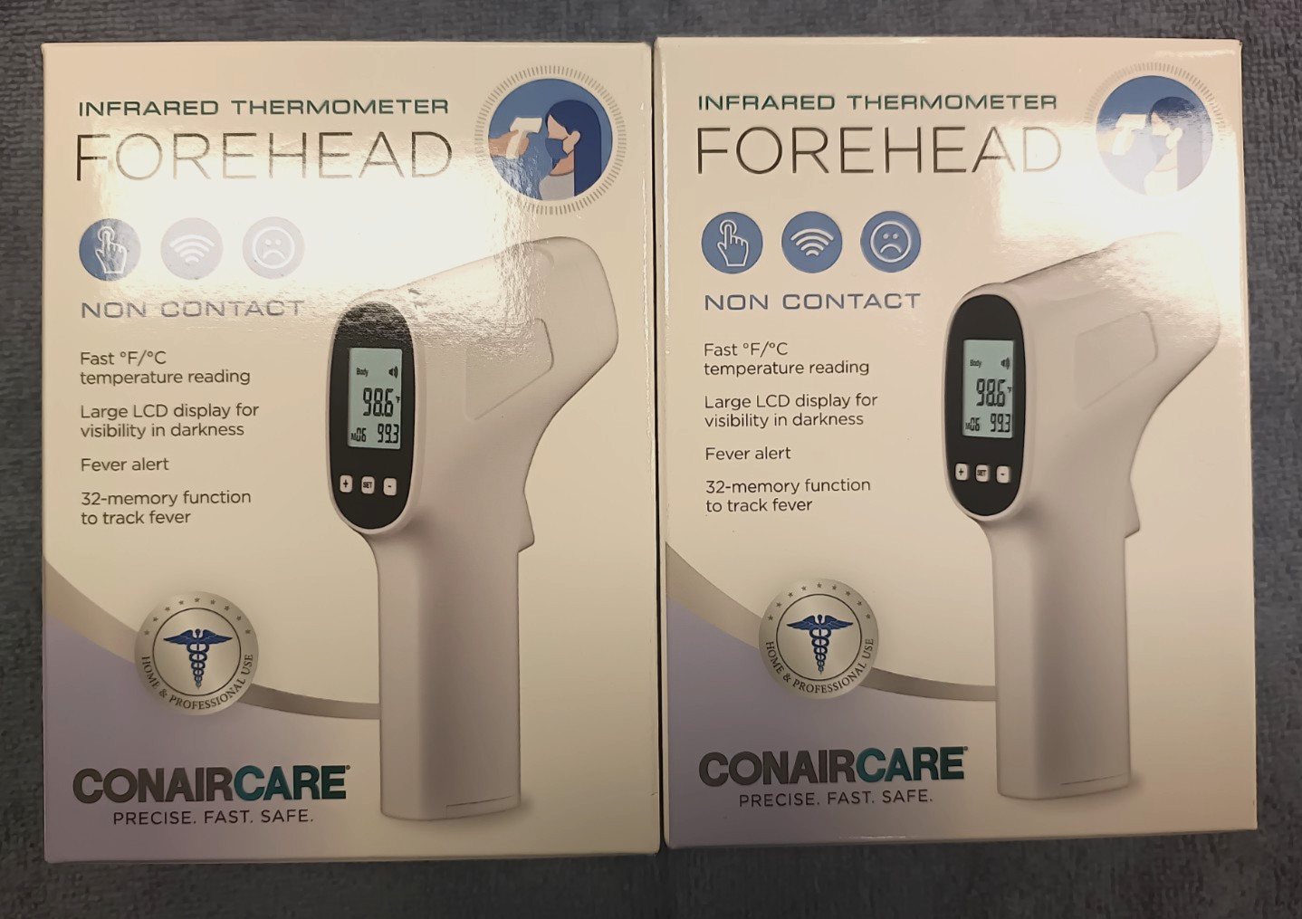 ConairCare Infrared Thermometer for Forehead. 32 Memory Function x2
