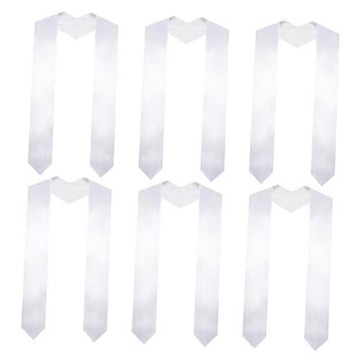 Gvhntk 6 Pieces 70 Inch Unisex Graduation Stole Plain 70 Inches White