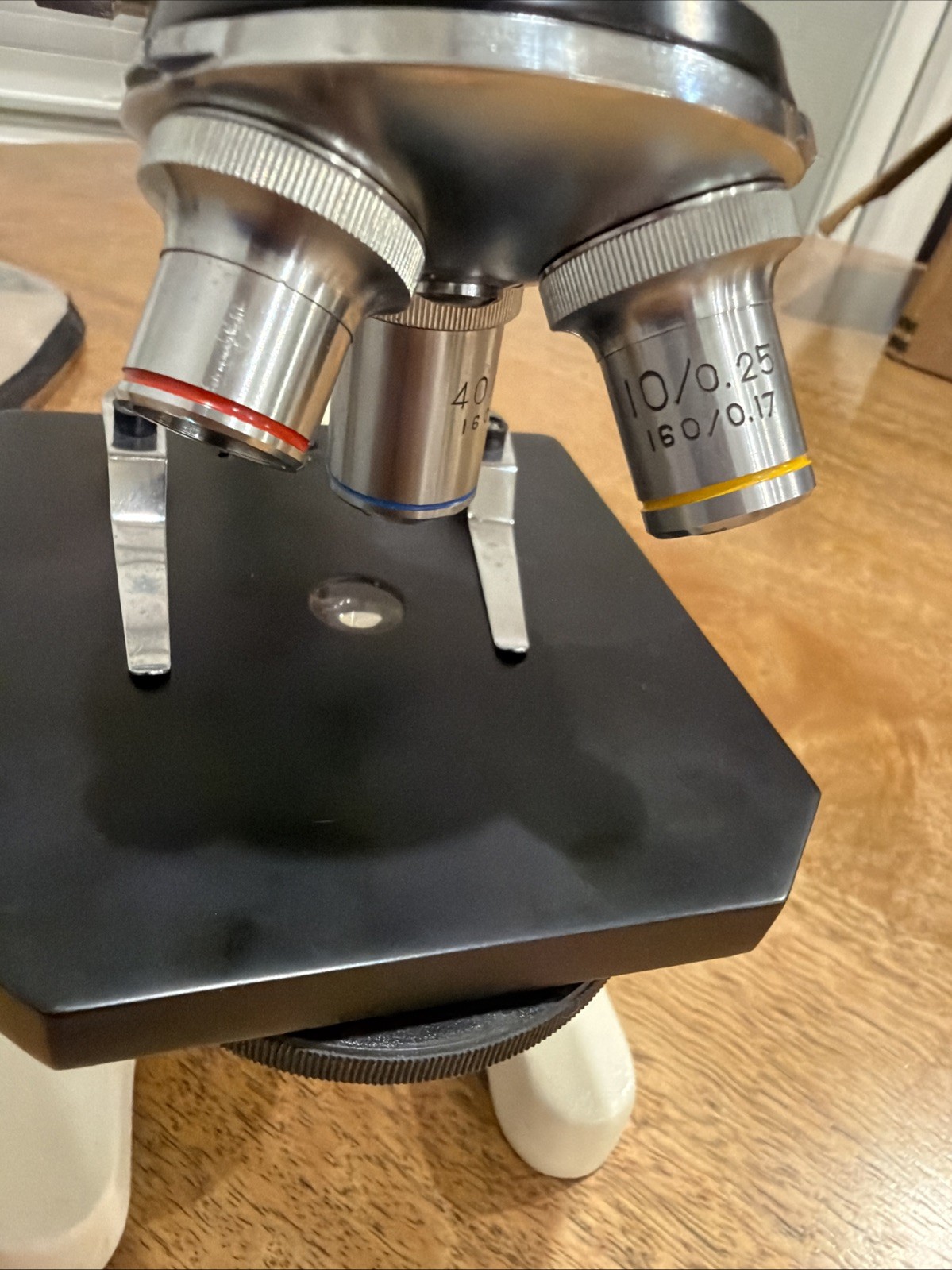Vintage Carlsan Monocular Microscope with 3 Objectives And Micro slides