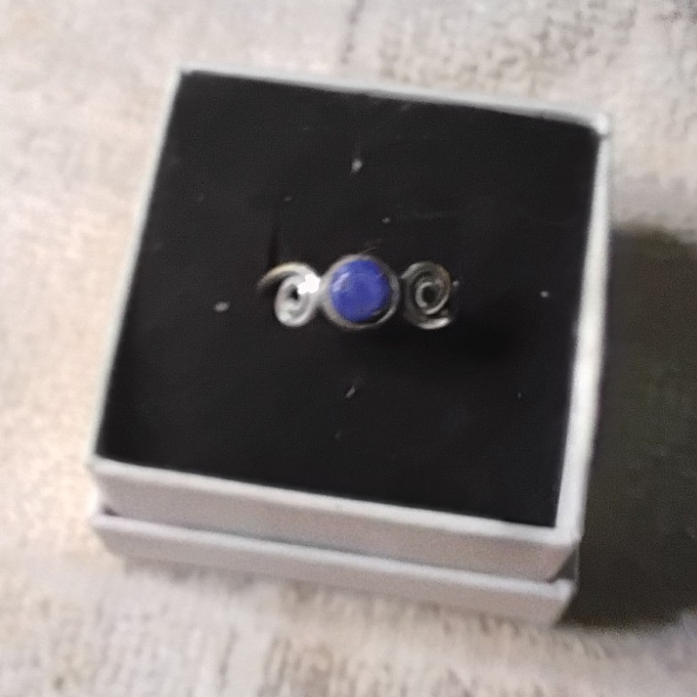 Handmade   Lapis Ring. Rhodium Plated Setting. Size 7.75.          FREE SHIPPING