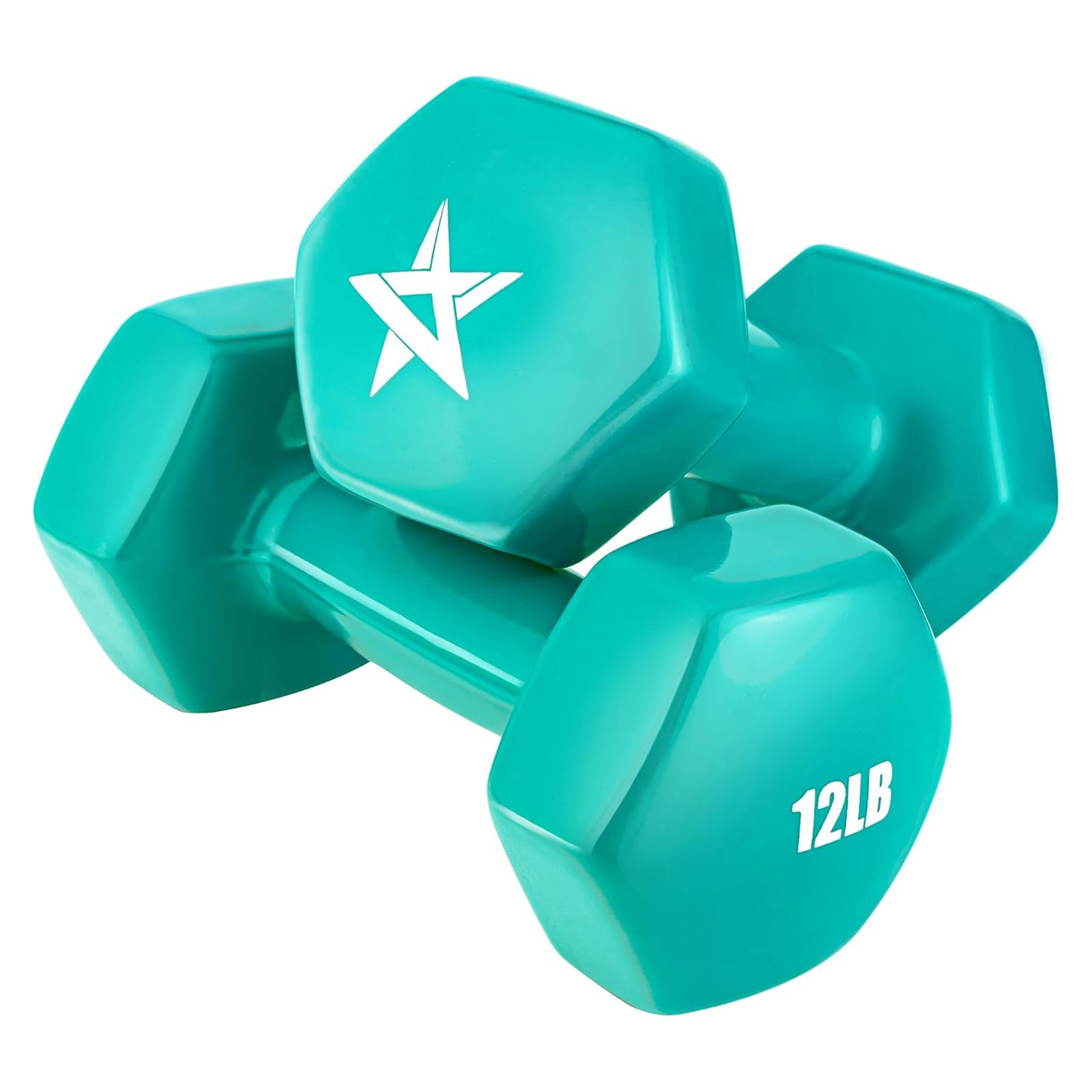 Yes4All Vinyl Hexagon Dumbbell, Set of 2 Hand Weights for Home Gym, 12Lb, Baltic