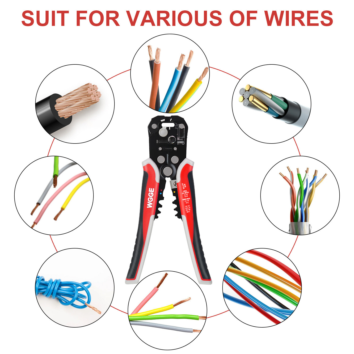 WGGE 014 Self-Adjusting Insulation Wire Stripper/cutter/crimper tool 8"