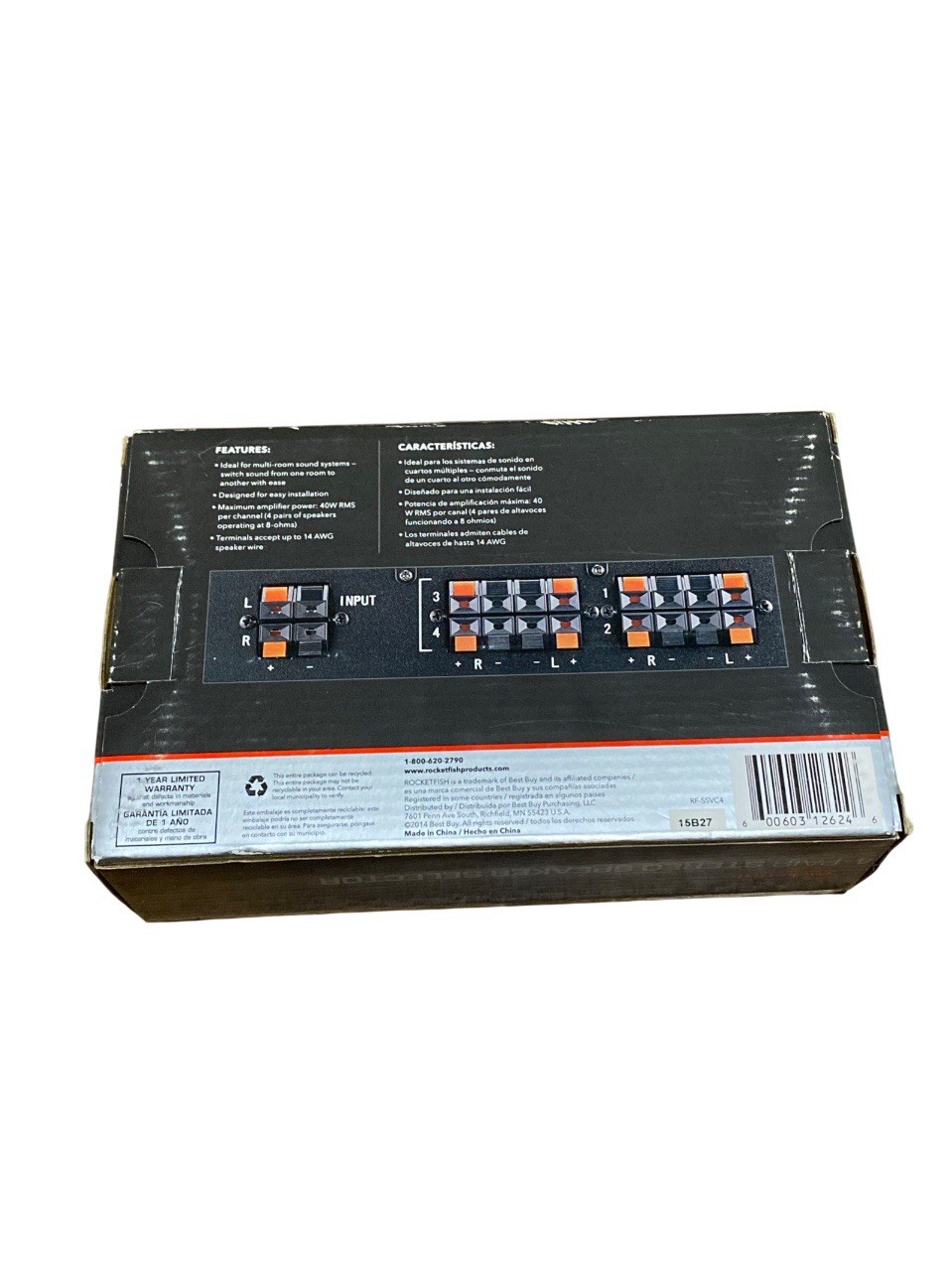 RocketFish RF-SSVC4 4-Pair Stereo Speaker Selector with Volume Control