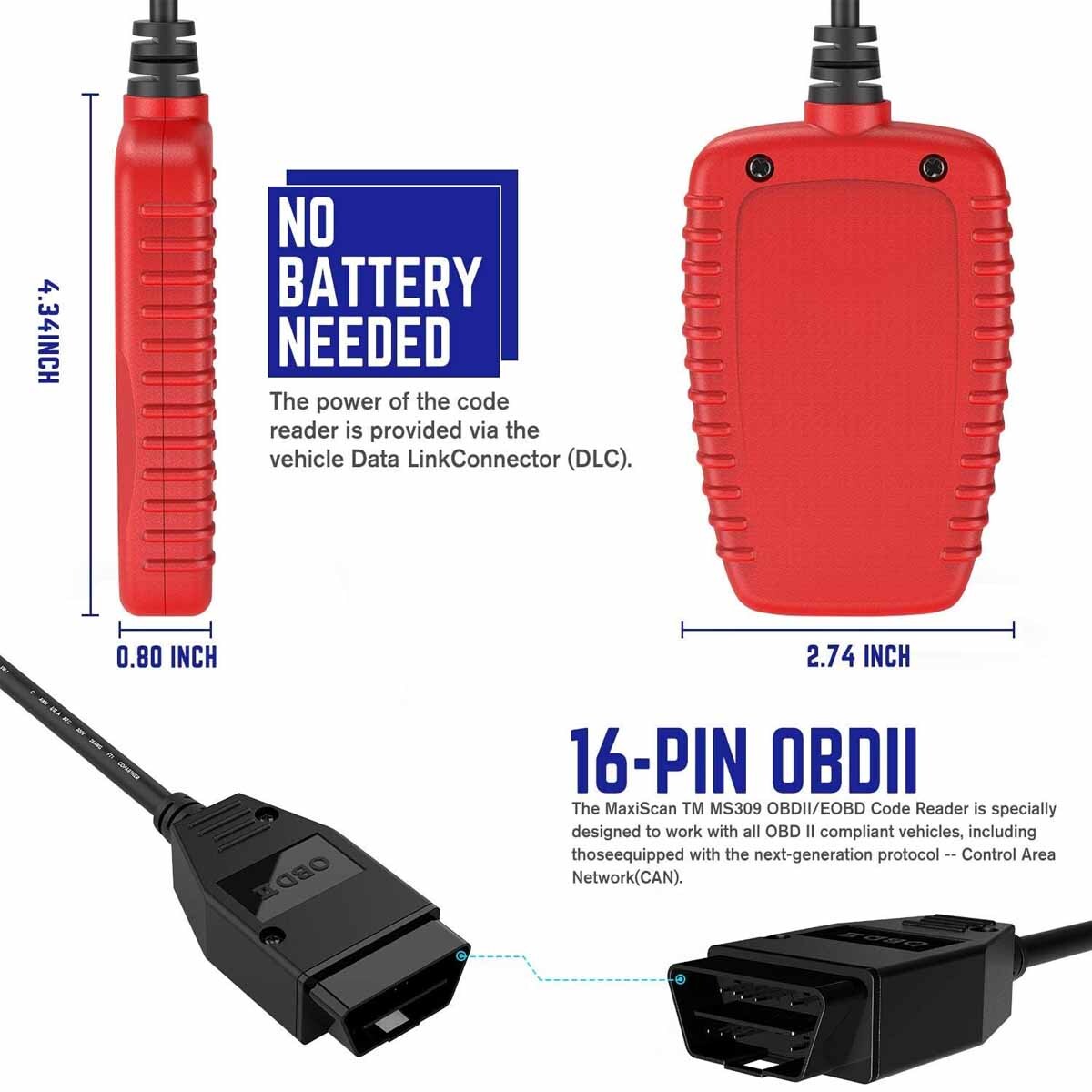 OBD2 Scanner MS309 Universal Car Engine Fault Code Reader, Diagnostic Scan Tool