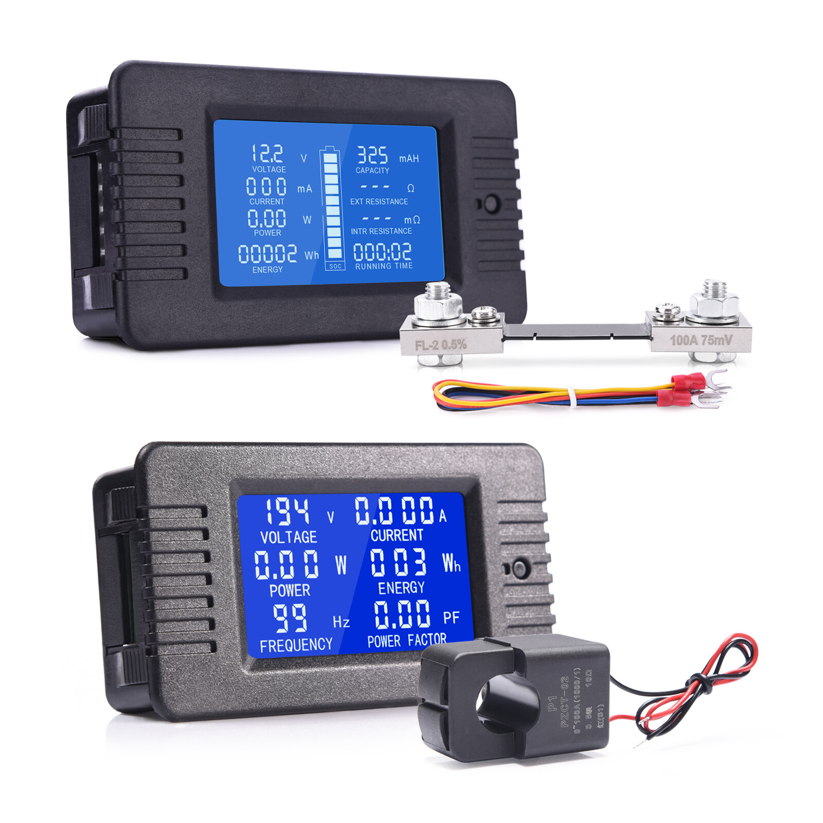 100A LCD Display AC/DC Multimeter, Voltmeter Ammeter Energy Monitor for Solar RV