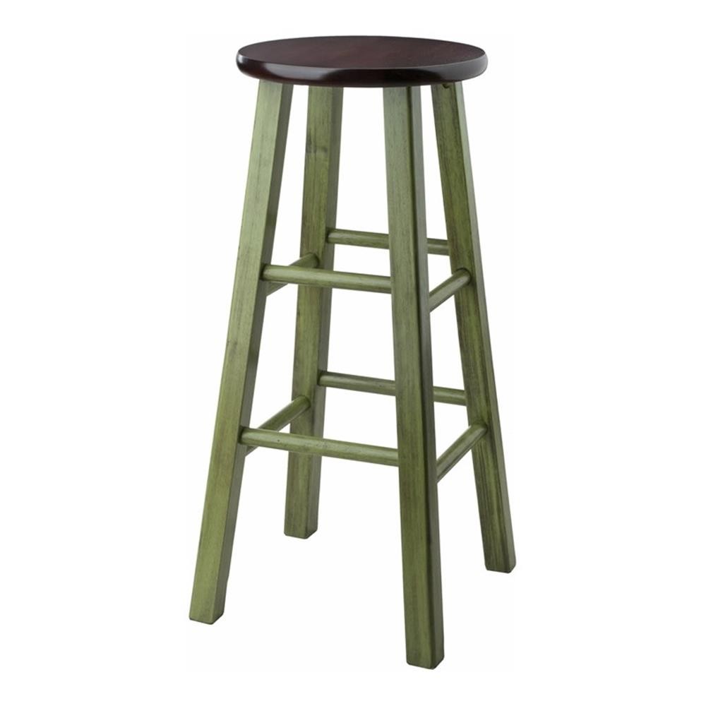 Bowery Hill 29" Transitional Solid Wood Bar Stool in Walnut and Green