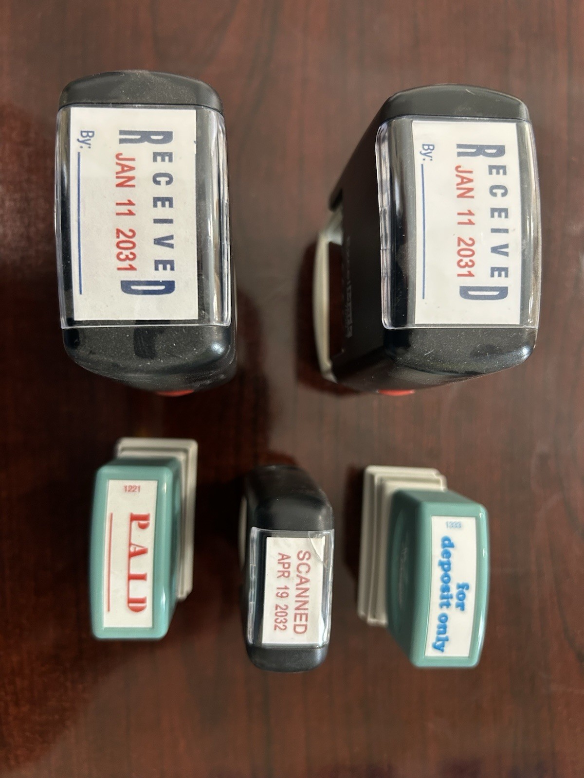 5- Self-Inking  Stamps 2-Excel Mark 7050-T,Excel Mark,7850-T Xstamper 1333,1221