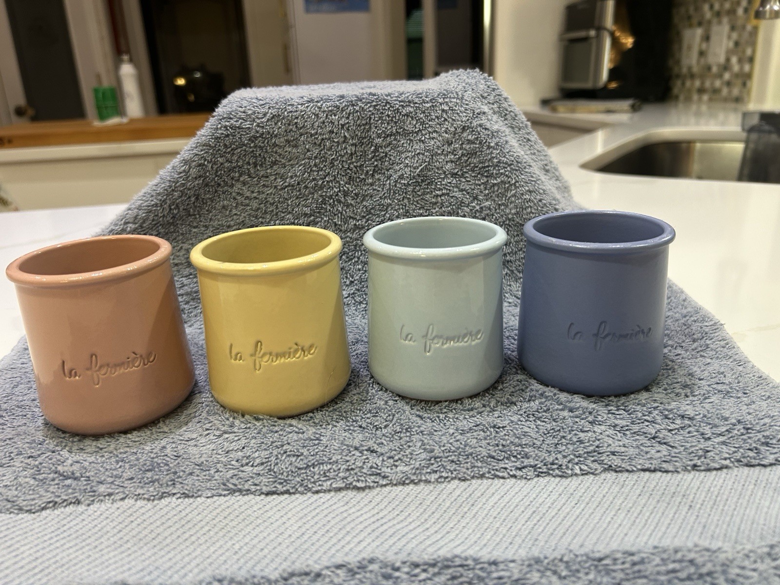 La Fermiere Ceramic Yogurt Pots Lot of 4 Pre-owned New Colors + Reg Blue