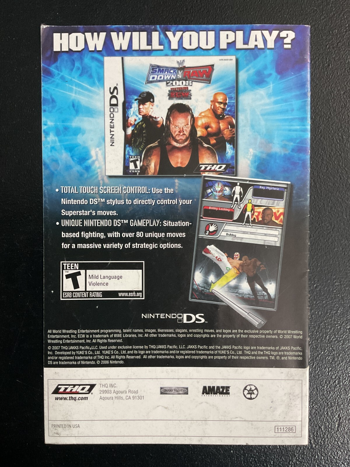 WWE Smackdown vs. RAW 2008 Nintendo Wii Instruction Manual Only