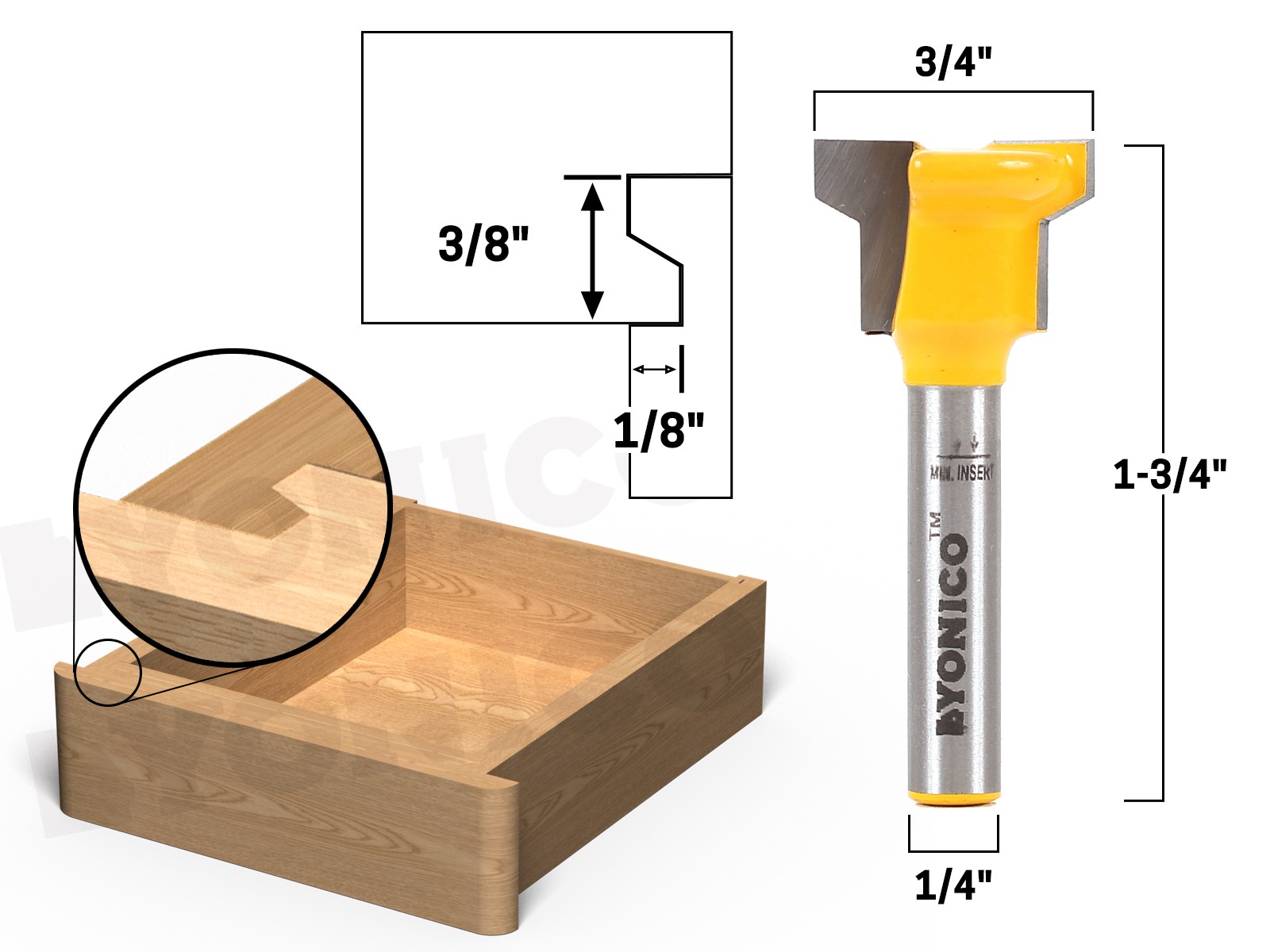Reversible Drawer Front Router Bit - 1/4" Shank - Yonico 15032q