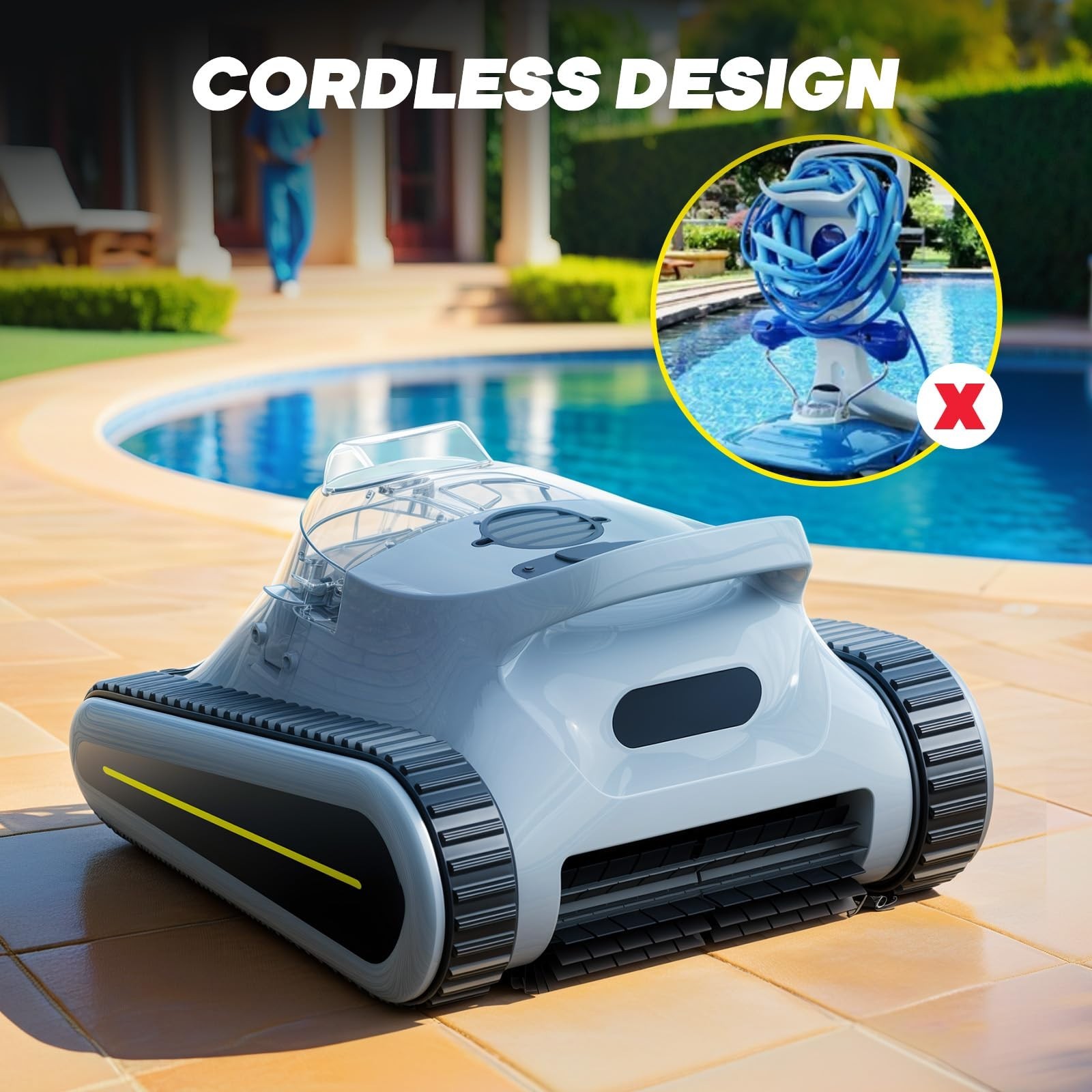 Automatic Robotic Pool Cleaner for In-Ground Pools Wall Climbing Scrubber Brush