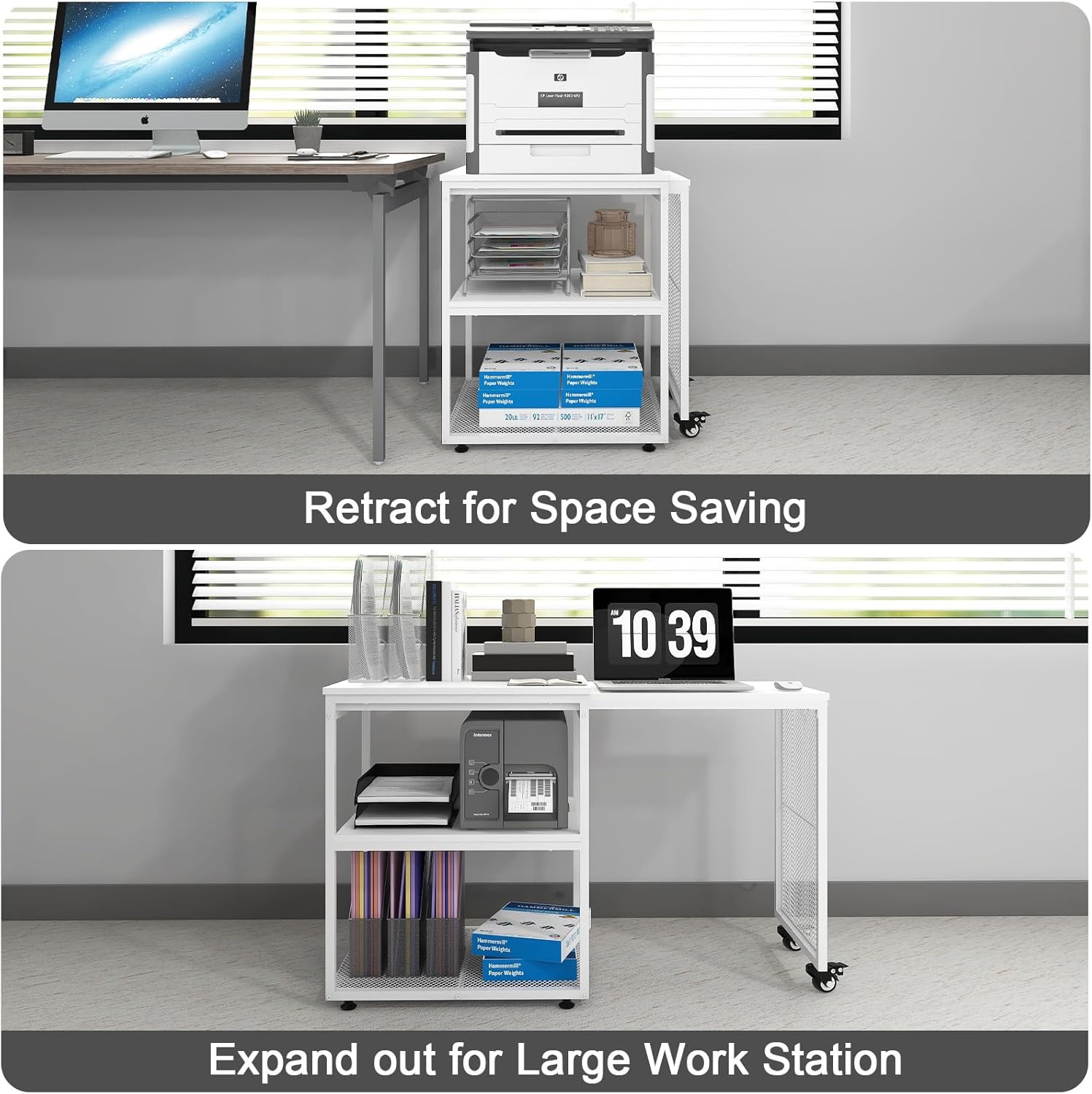 24''X20''X29'' Large Printer Stand with Storage Shelves,Extendable Home Craft Ta