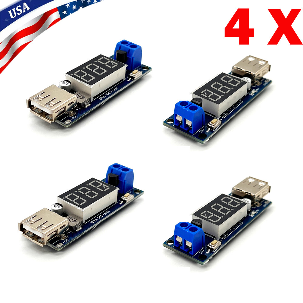 4PCS DC-DC Step Down Buck Converter to 5V USB Module - With Voltmeter