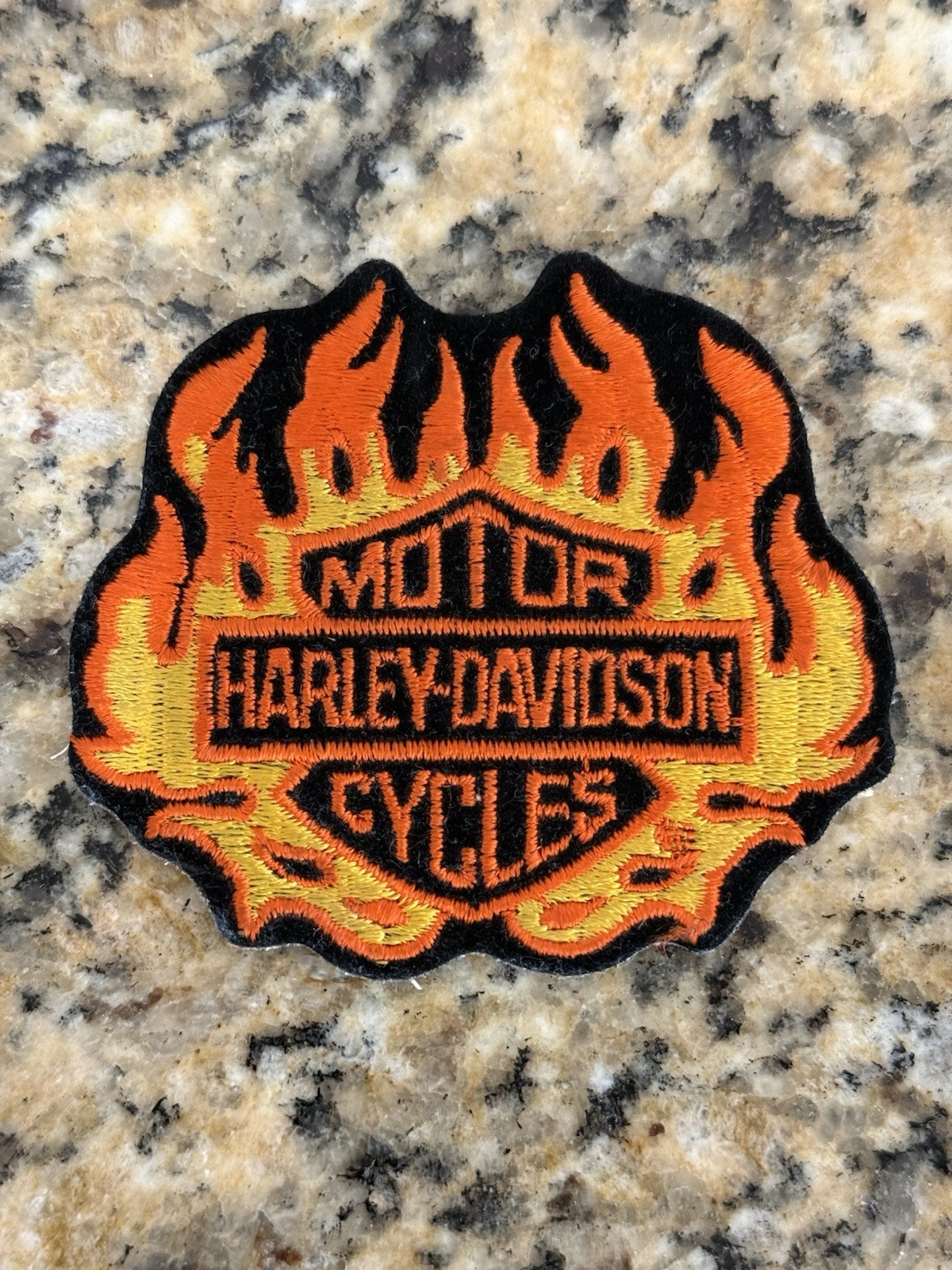 Harley-Davidson Cycles Biker Patch Black Orange Flames Shield Symbol Iron On
