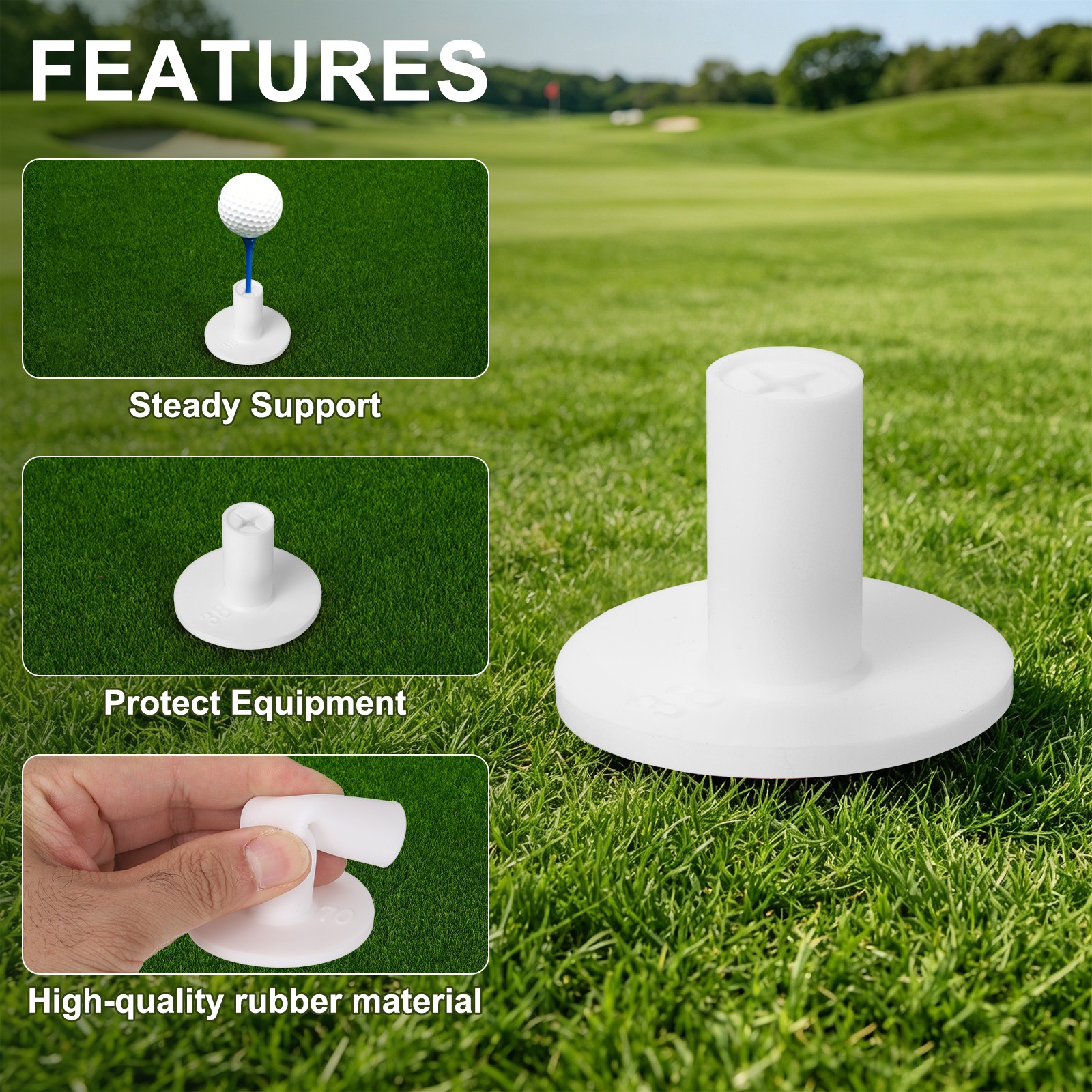 Driving Range Tee Holders Golf, 2 Pcs 1 1/2" & 3 Pcs 2 9/16" & Rubber & White