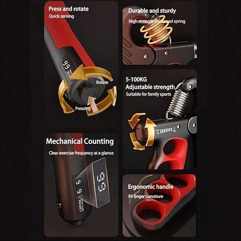 Adjustable Hand Grip Strengthener 5-100KG Hand and Forearm Trainer with Counter