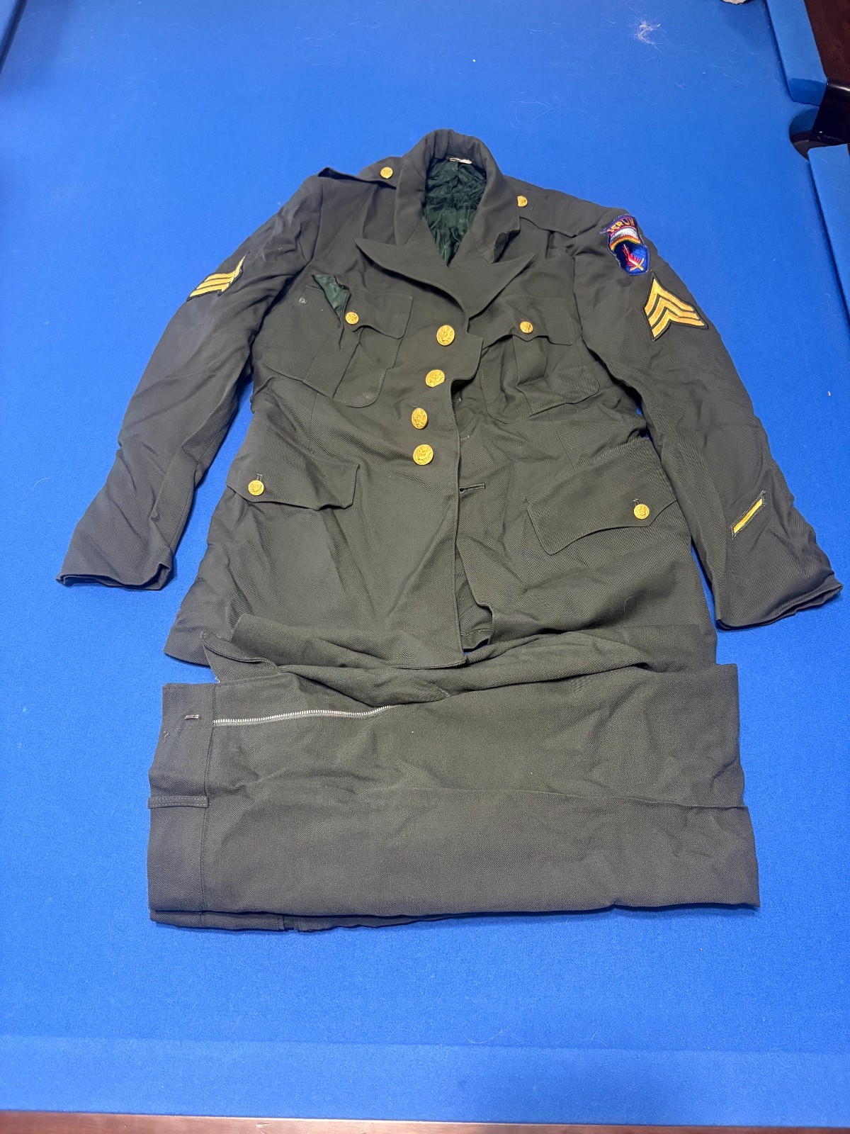 Vintage Cold War US Army Green Dress Coat + Pants Mens Uniform Sergeant Berlin
