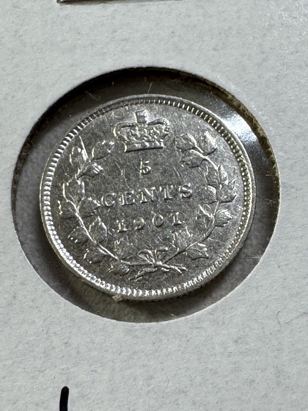 1901 Canada 5 Cents Silver Coin Cleaned