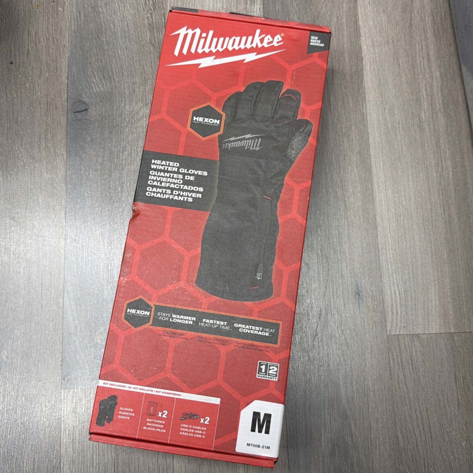 Milwaukee M700B-21 Heated Winter Gloves Kit HEXON Heat Technology SIZE M