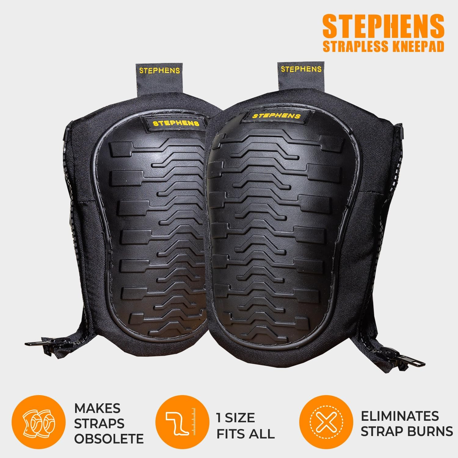 Stephens Strapless Knee Pads for Construction - Heavy Duty Soft Cap Design for W
