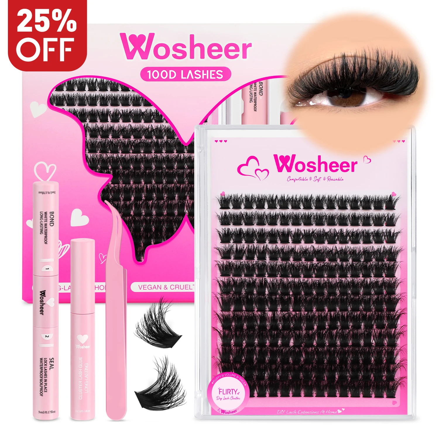 Eyelash Clusters Kit Thick Individual Lashes Lash Bond And Seal And Remo