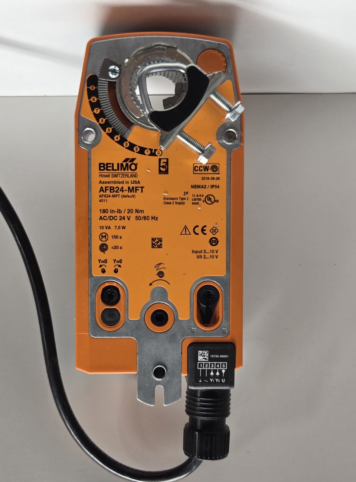 Belimo AFB24-MFT Damper Actuator  180 in-lb 20 Nm AC/DC 24V 10VA 7.5 W